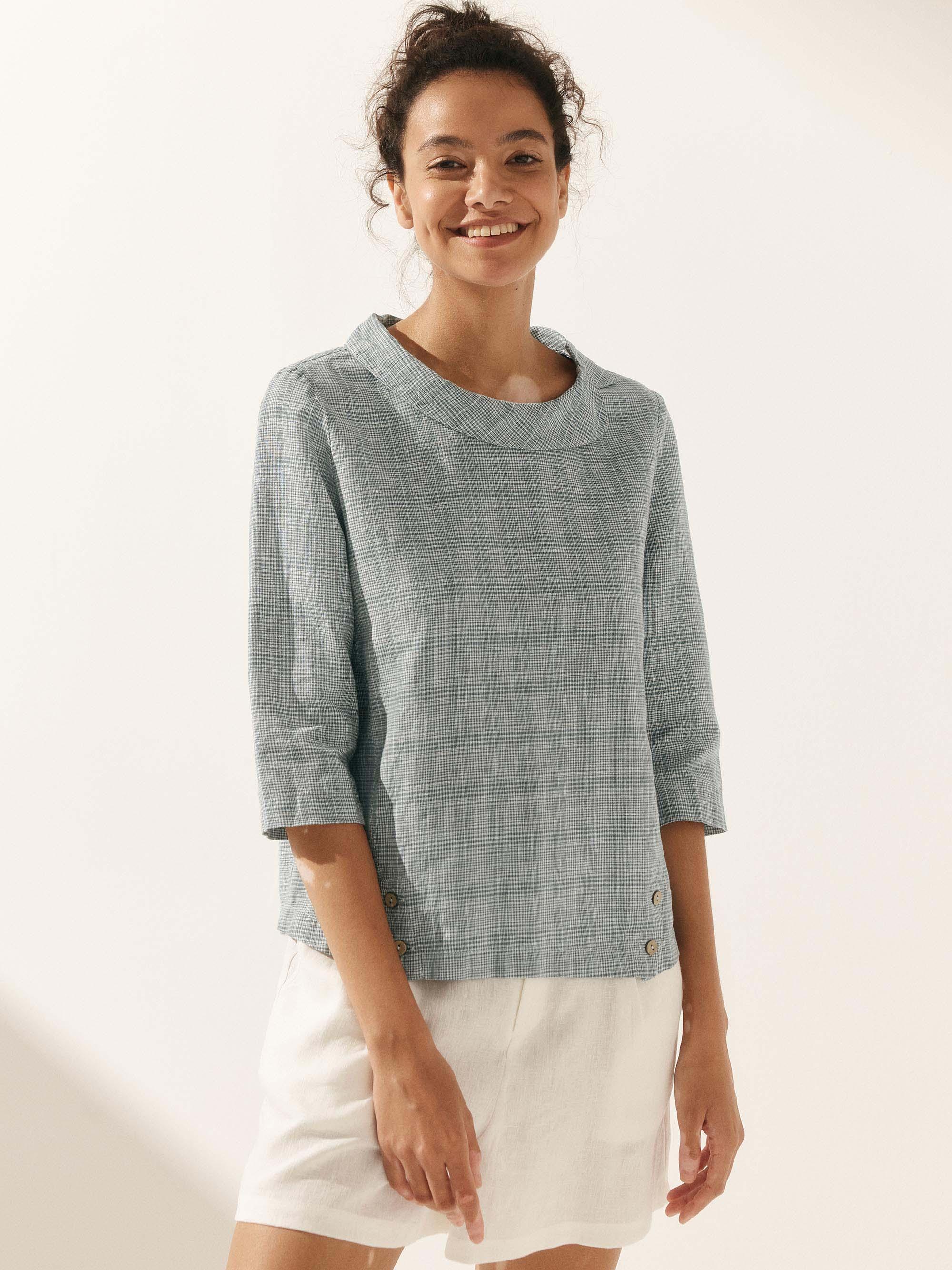 Linen Round Soft-Fold Collar Top LAURA - Image 3