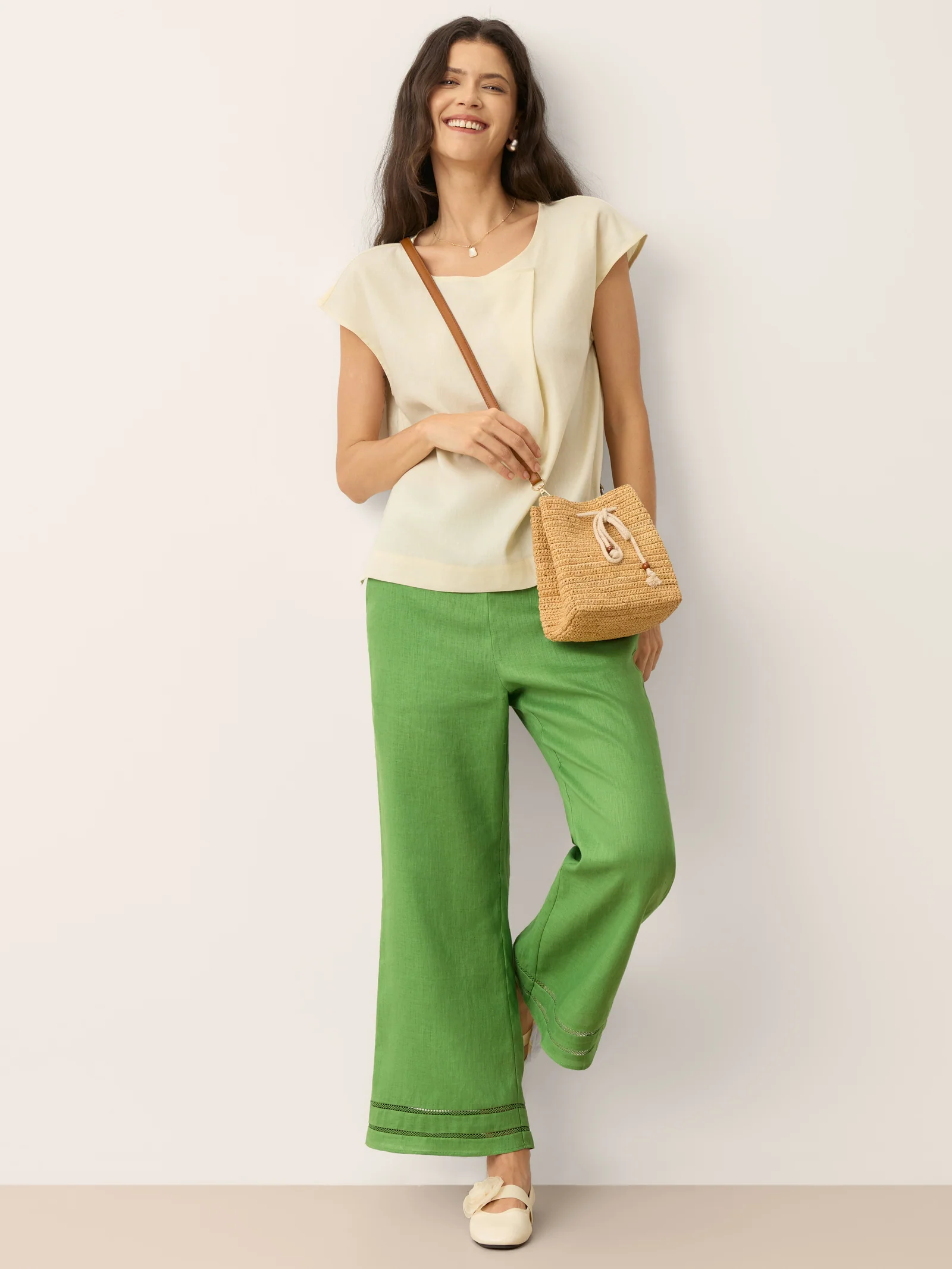 Linen-Lyocell Asymmetric Pleat Cap-Sleeve Top CERELIA - Image 9