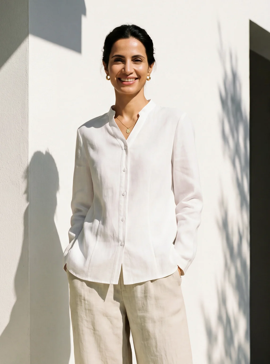 Linen-Lyocell Mandarin Collar Fitted Seam Shirt THORA - Image 2