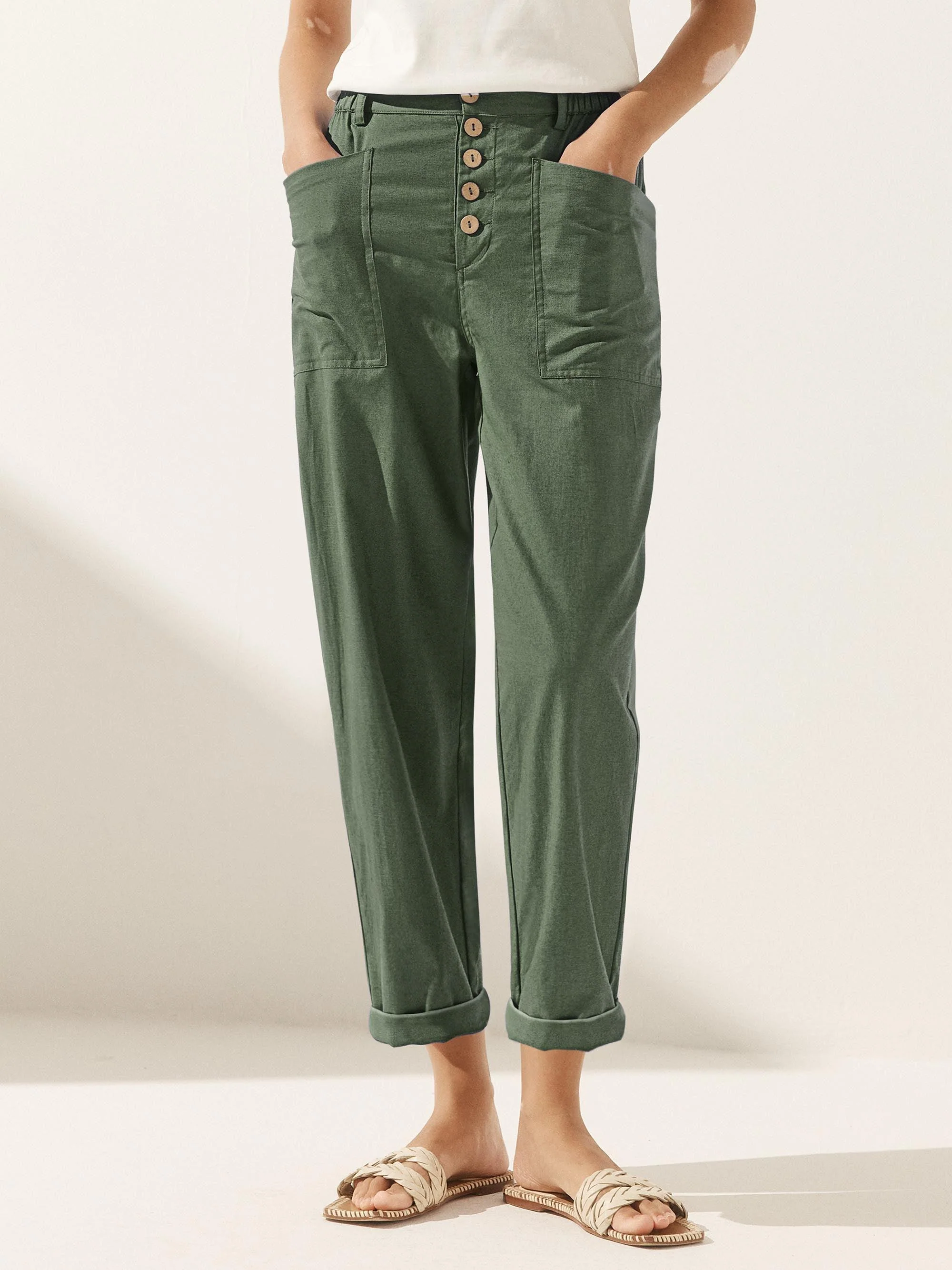 Linen Simple Button Fly Trousers HEIDI - Image 16