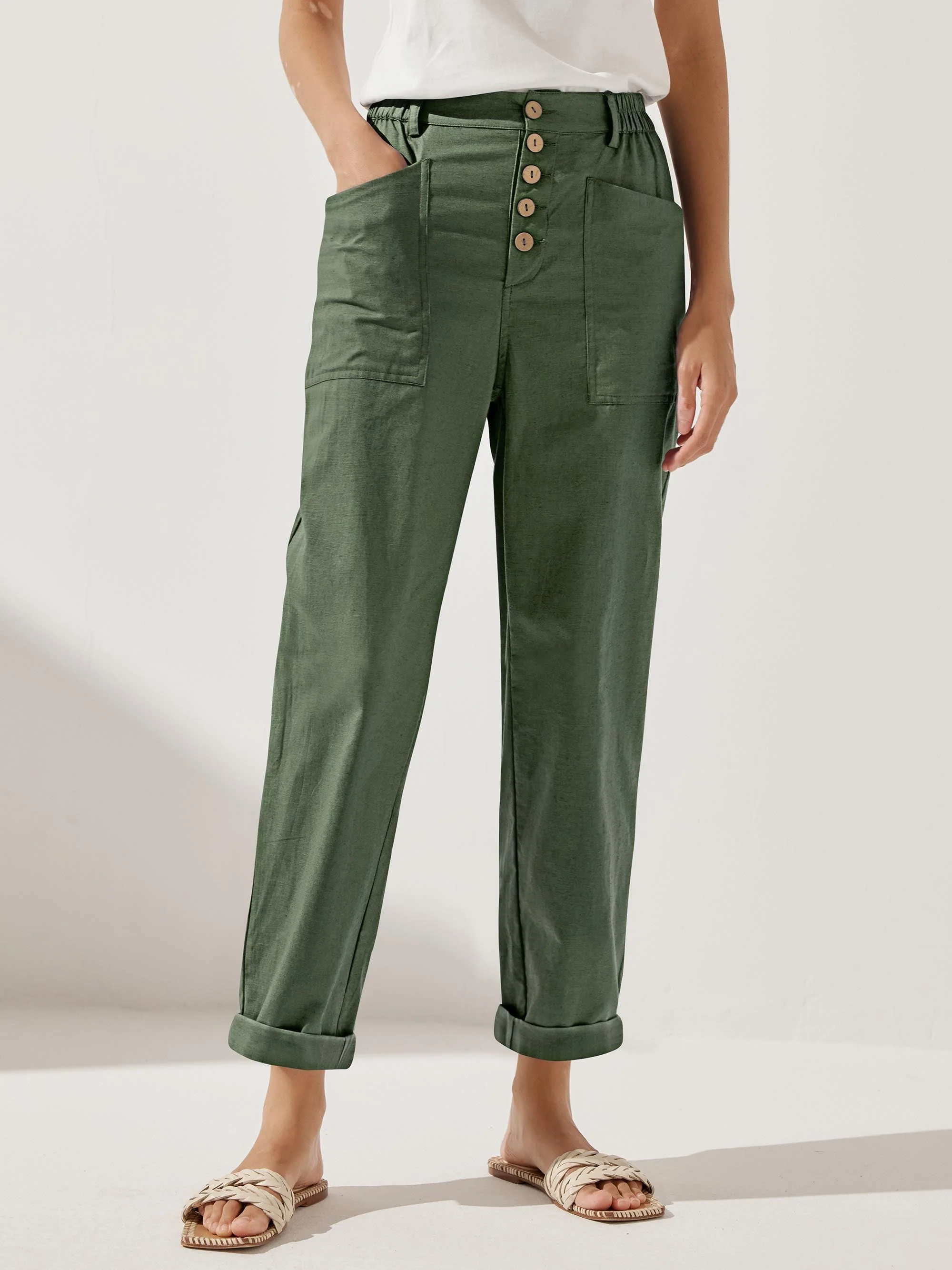 Linen Simple Button Fly Trousers HEIDI - Image 19
