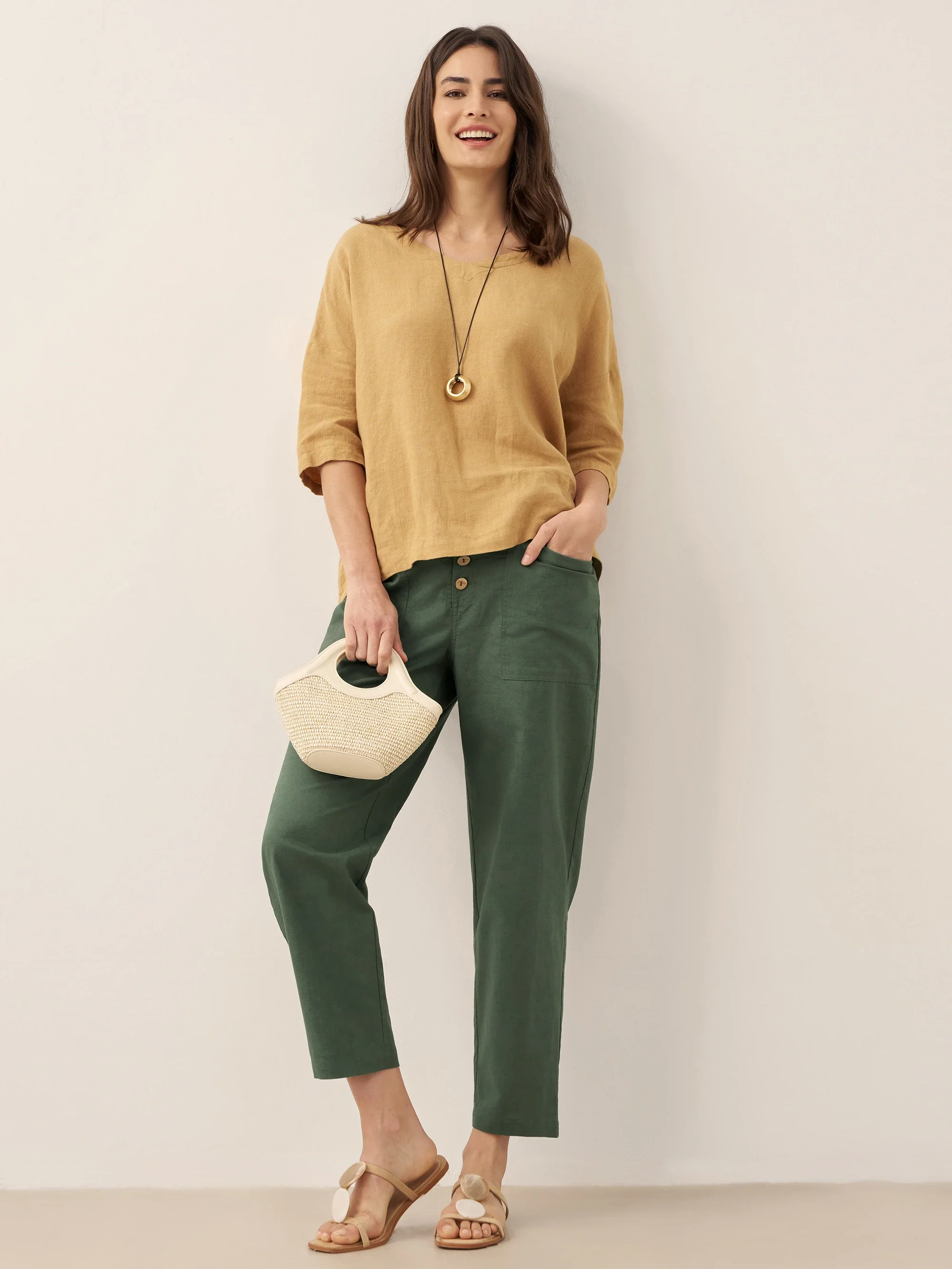 Linen Simple Button Fly Trousers HEIDI - Image 22