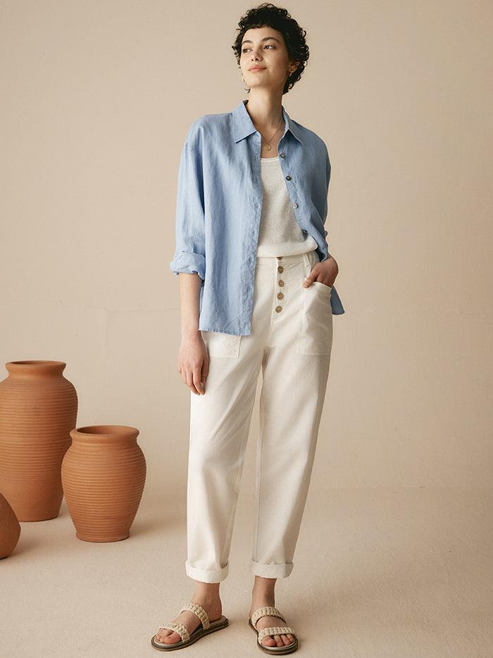 Linen Simple Button Fly Trousers HEIDI - Image 33