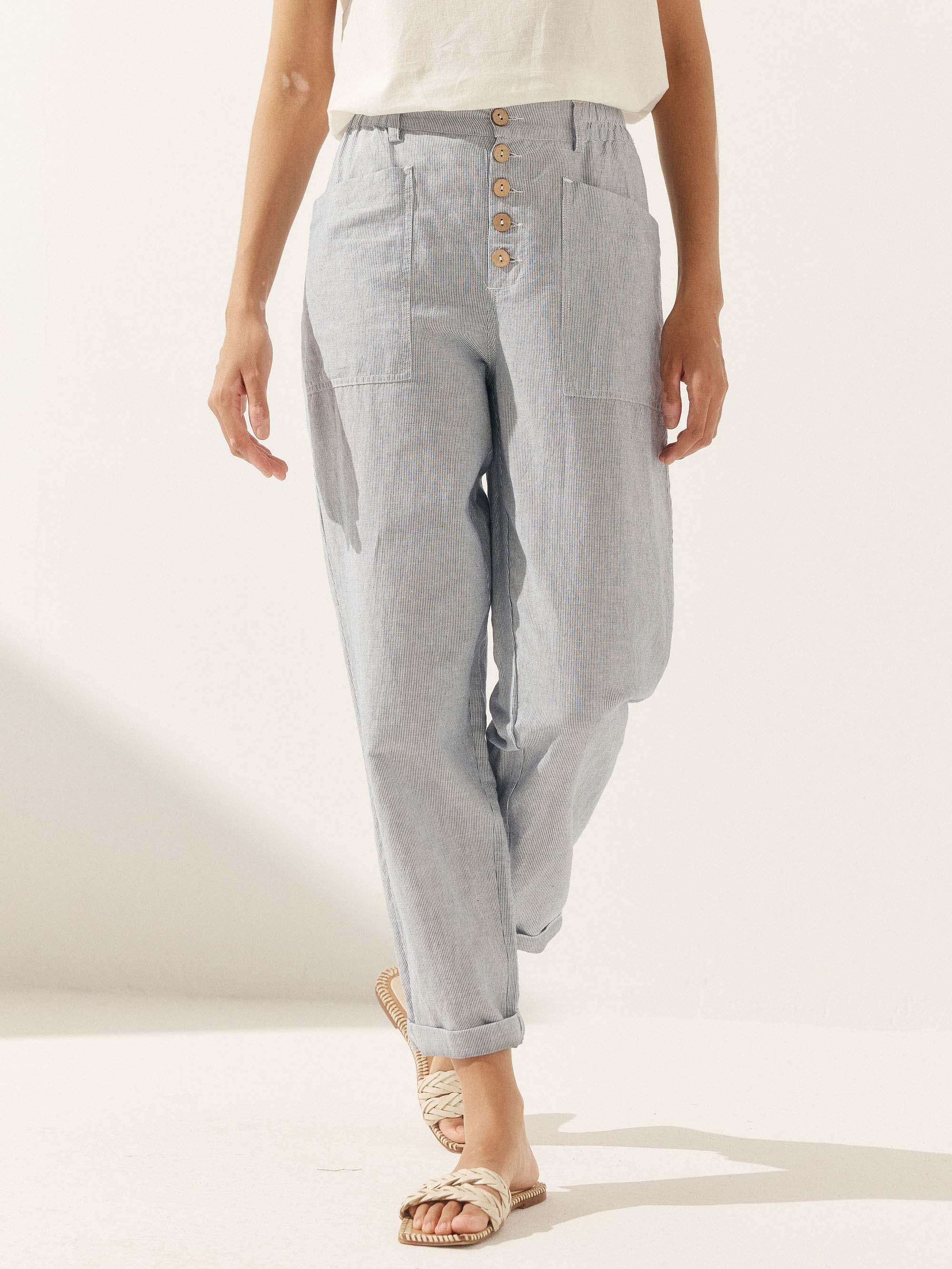 Linen Simple Button Fly Trousers HEIDI - Image 41