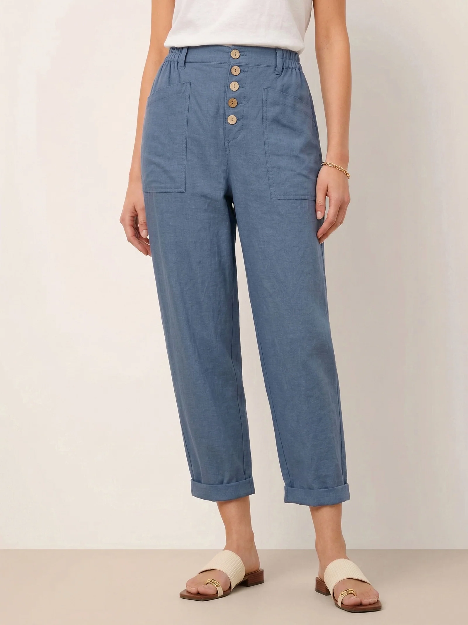 Linen Simple Button Fly Trousers HEIDI - Image 9