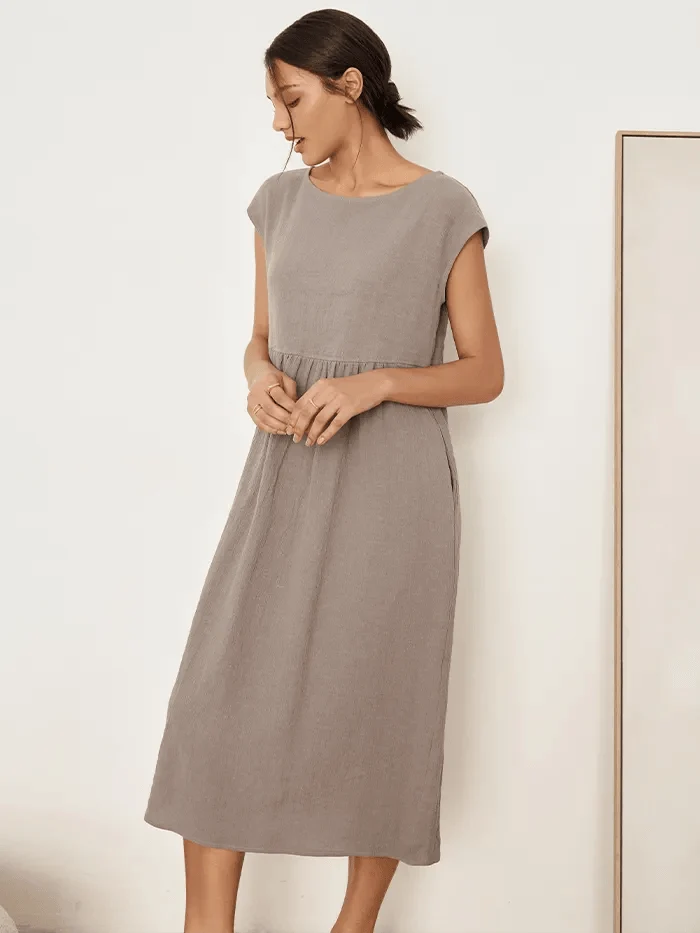 Linen Striped Cap Sleeve Washed Midi Dress JOAN - Image 10