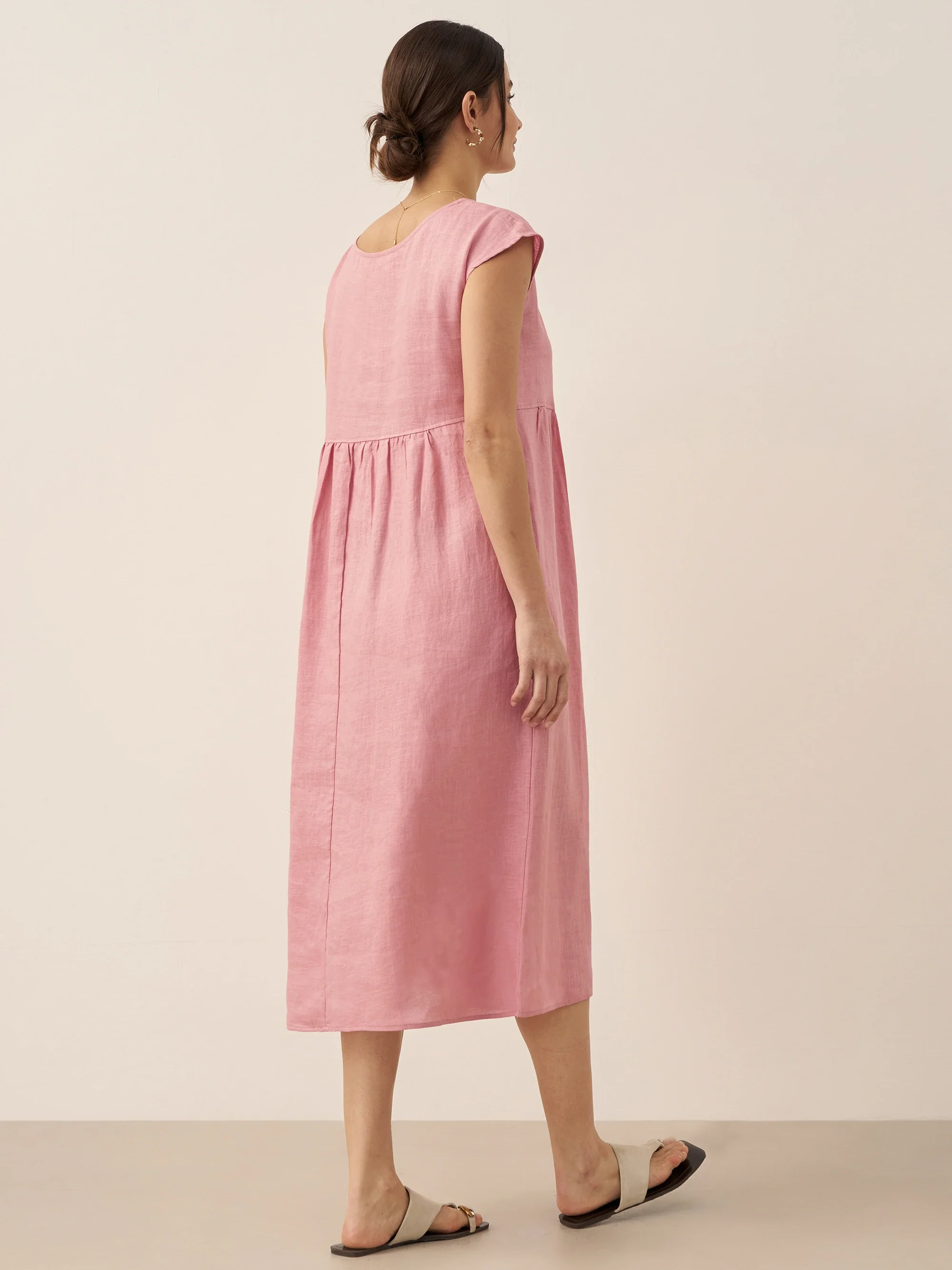 100% Linen Cap Sleeve Washed Midi Dress JOAN - Image 5