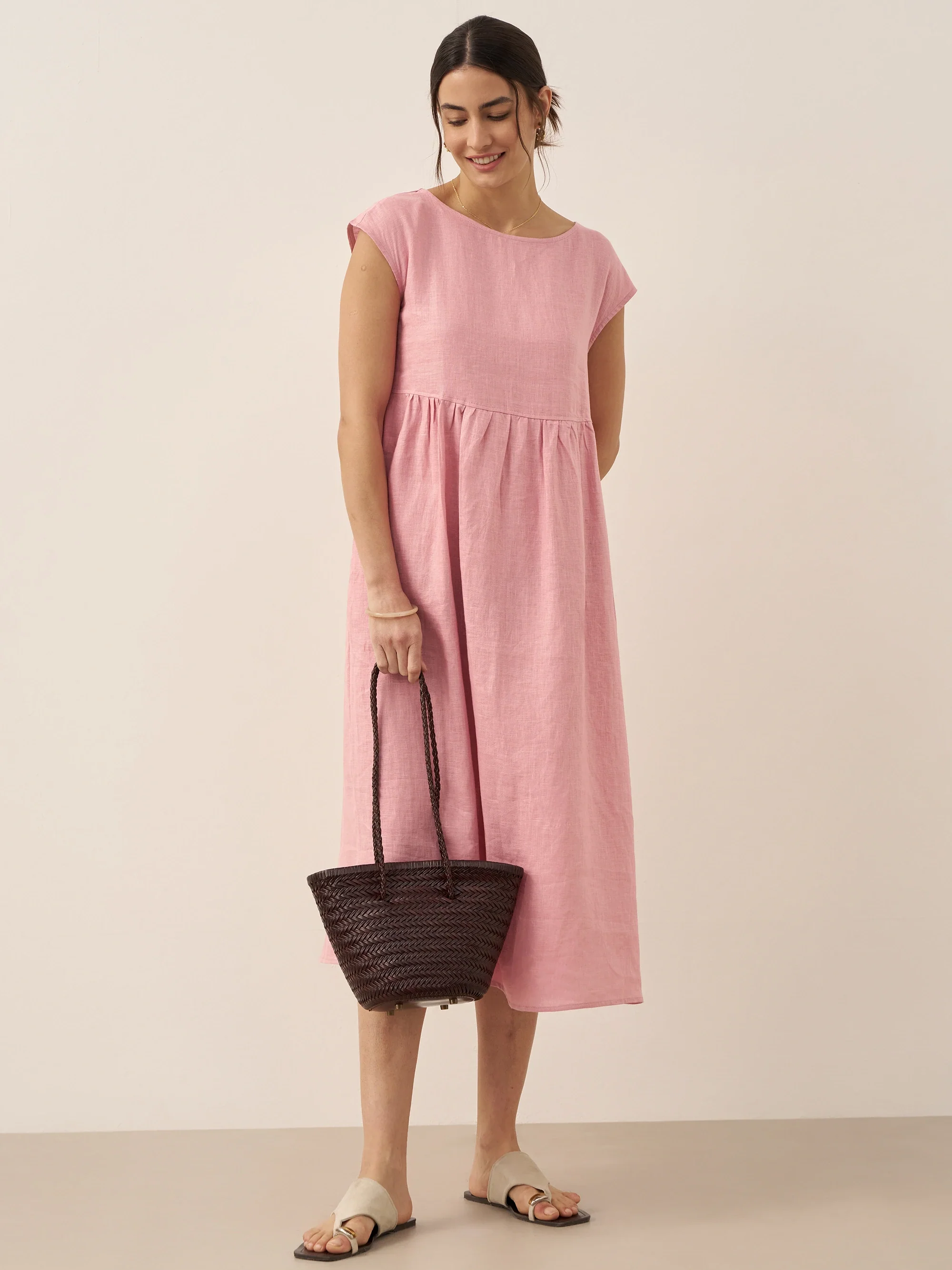 100% Linen Cap Sleeve Washed Midi Dress JOAN - Image 6