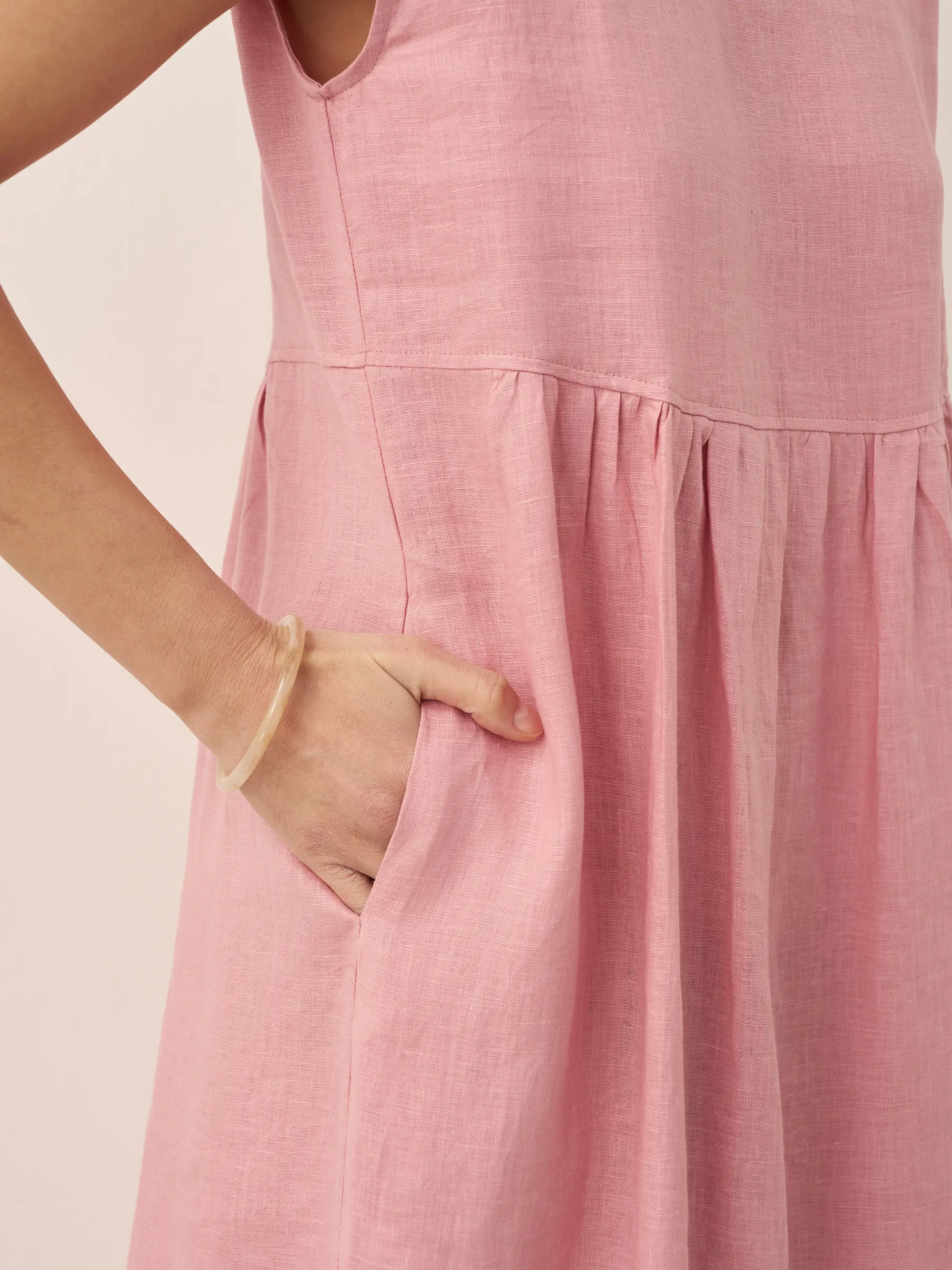 100% Linen Cap Sleeve Washed Midi Dress JOAN - Image 8