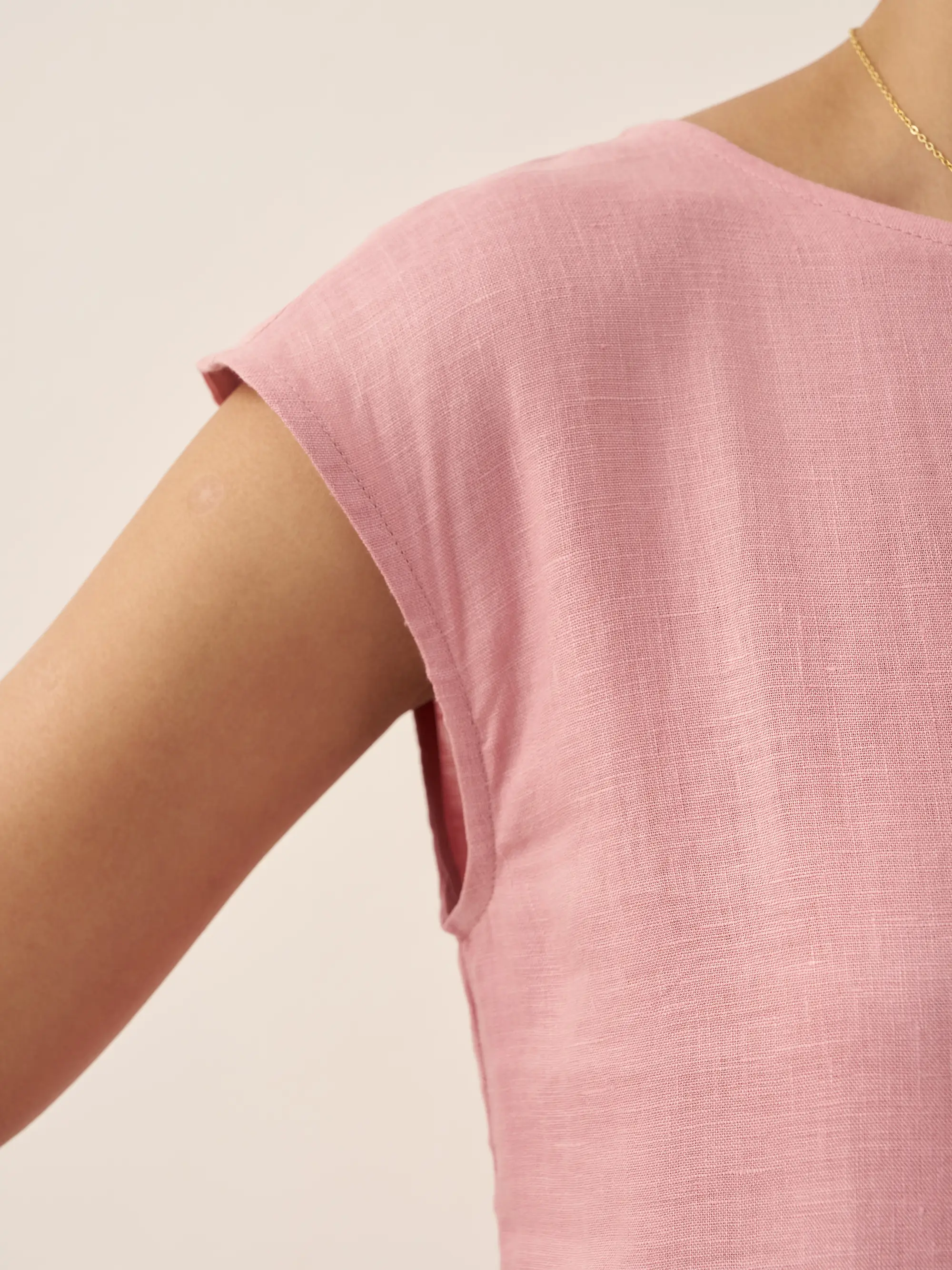 100% Linen Cap Sleeve Washed Midi Dress JOAN - Image 10