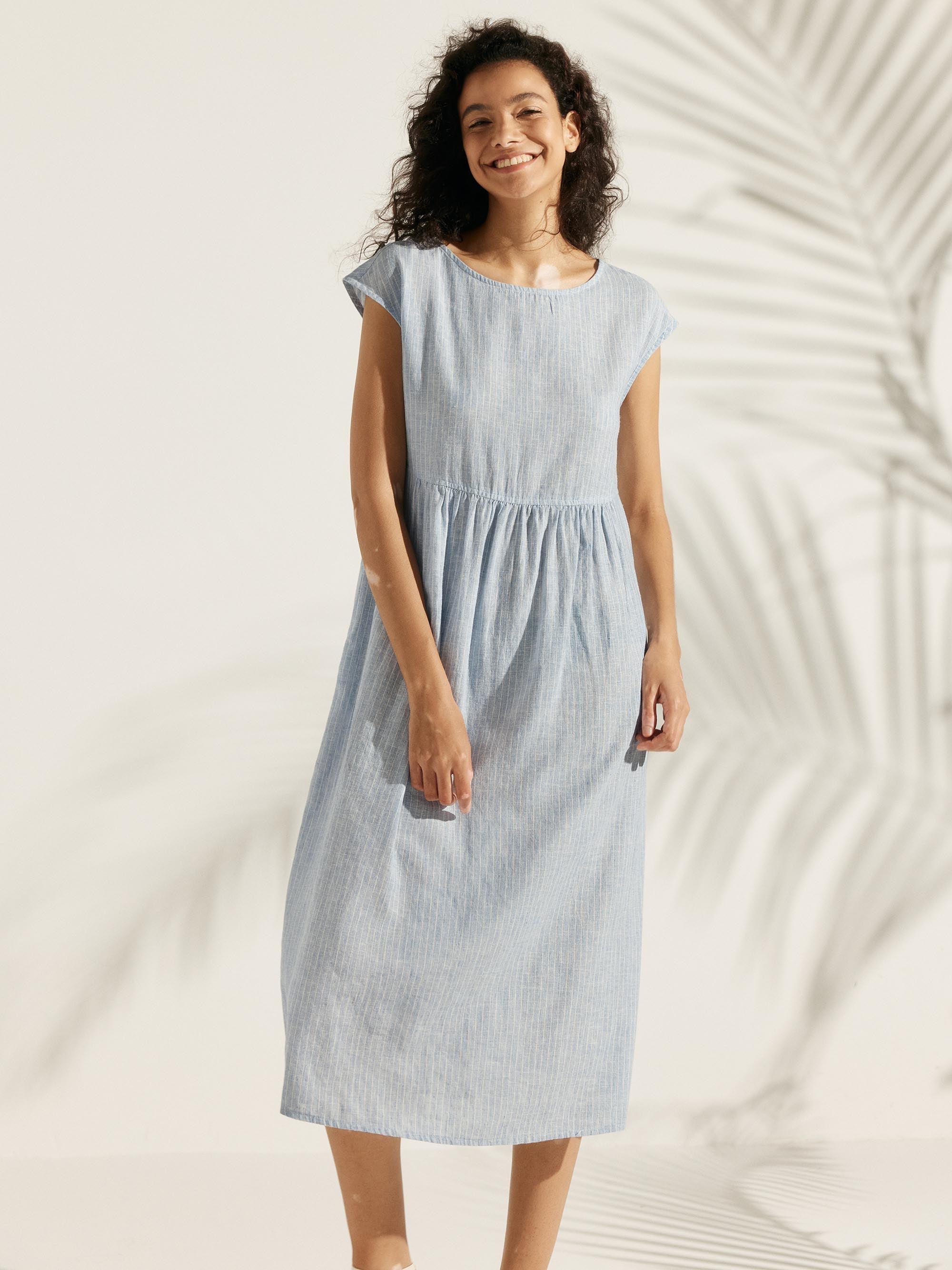 Linen Striped Cap Sleeve Washed Midi Dress JOAN - Image 5
