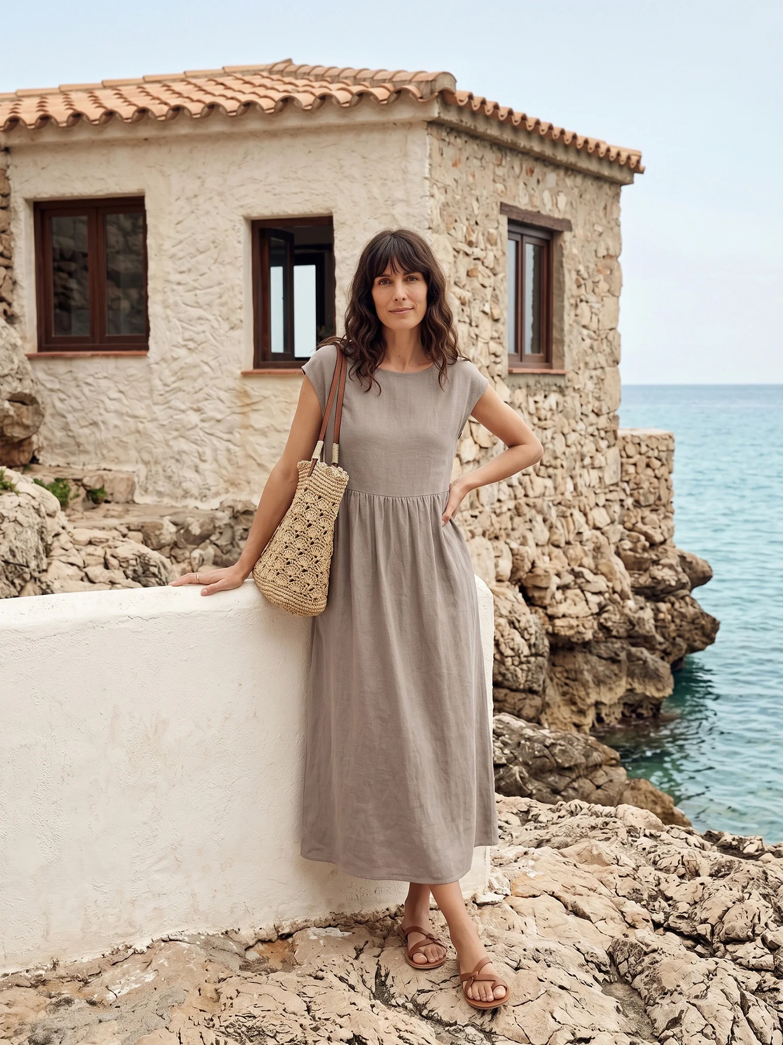 100% Linen Cap Sleeve Washed Midi Dress JOAN - Image 13