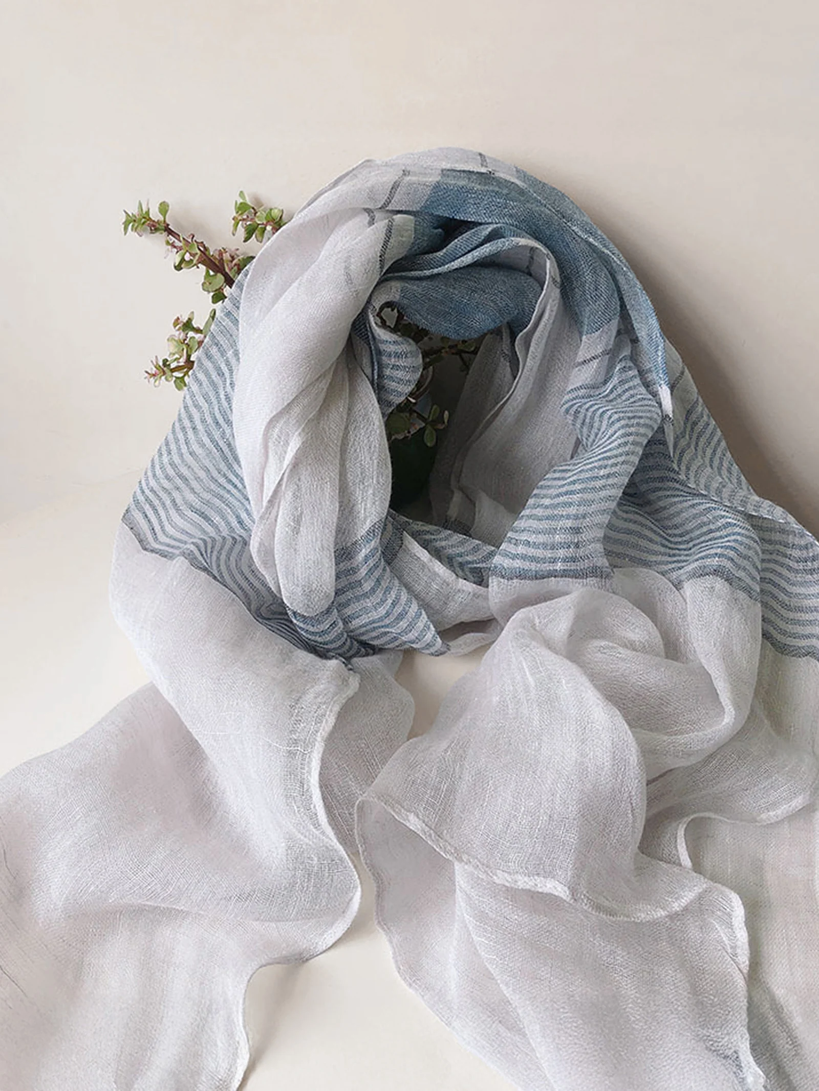 Linen Striped Color-Block Scarf - Image 3