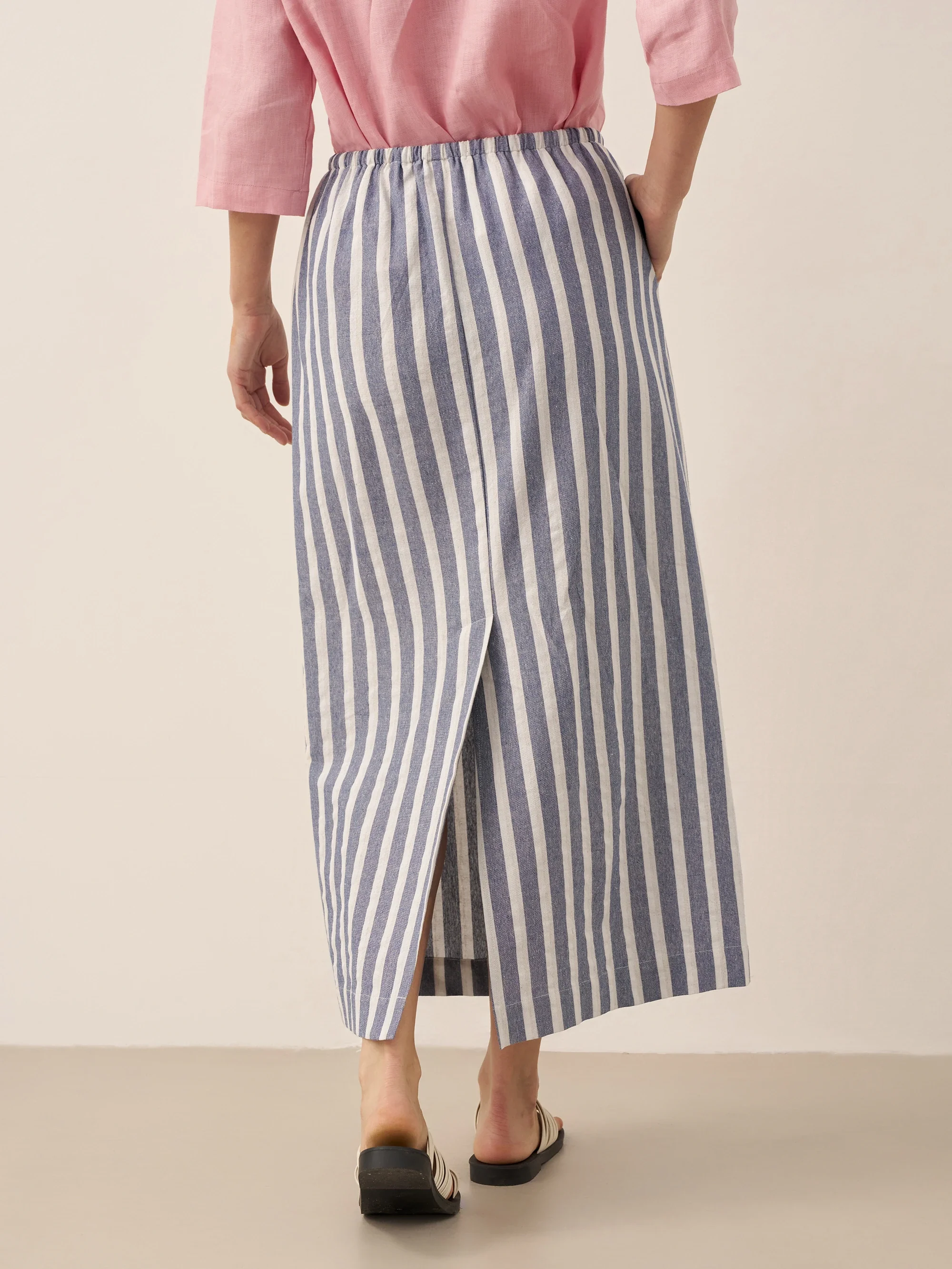 Linen Striped Drawstring Skirt ELISE - Image 3