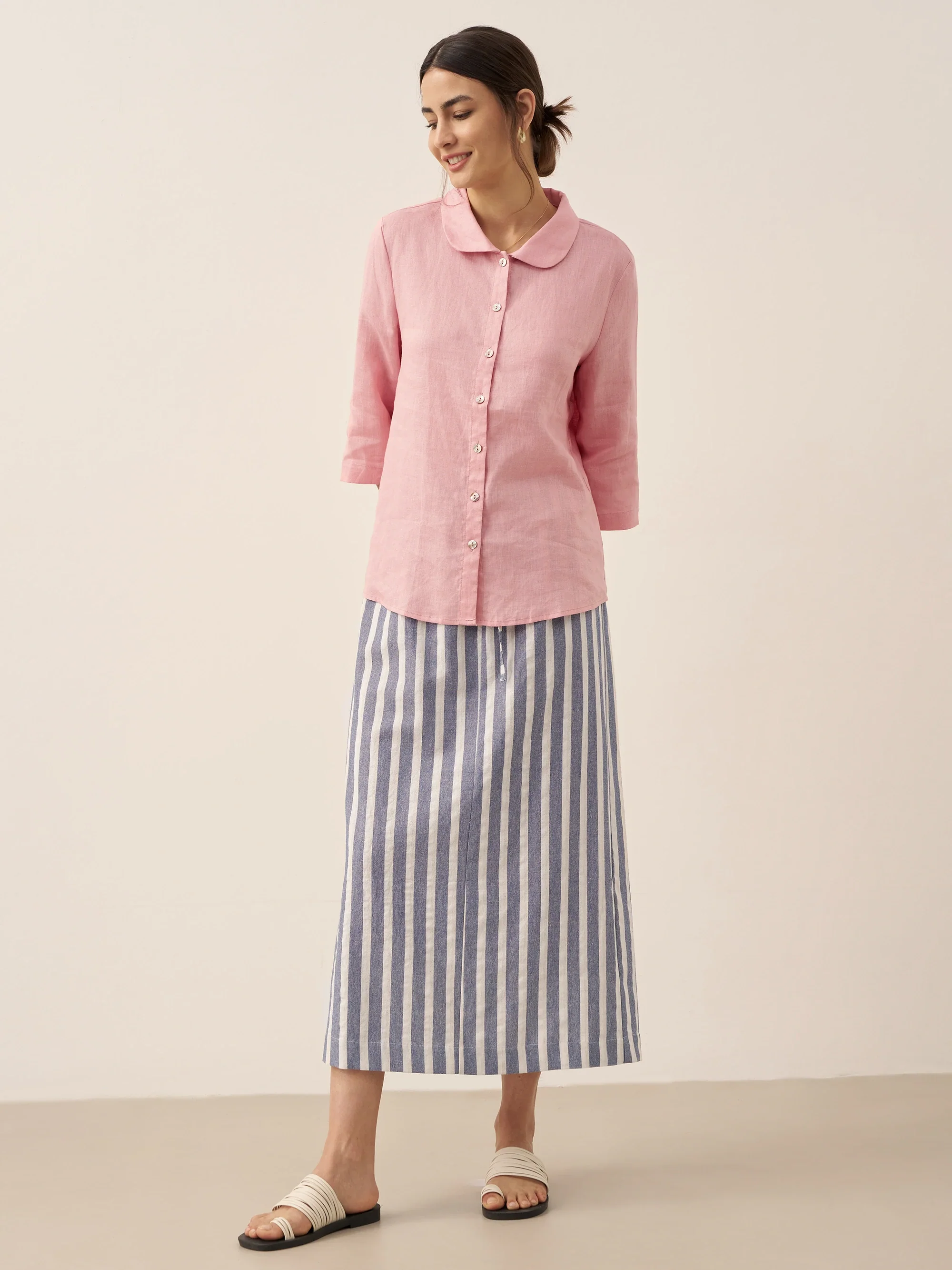 Linen Striped Drawstring Skirt ELISE - Image 7