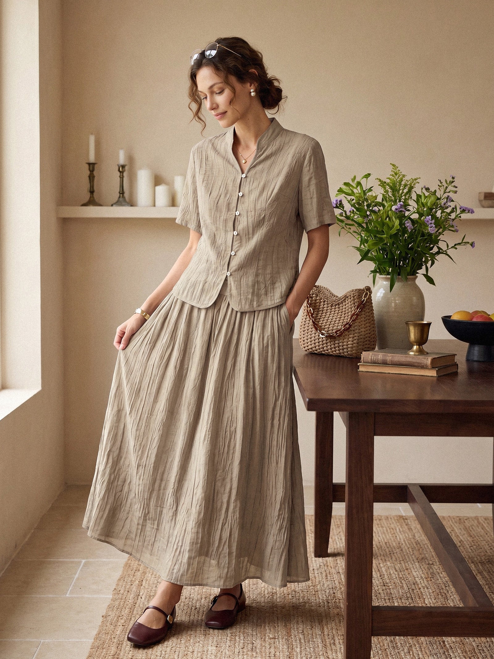 Lyocell Textured Pleated Waist Skirt ROSAMUND - Image 19