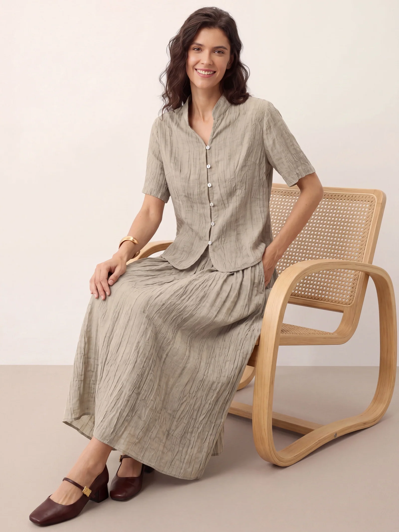 Lyocell Textured Stand Collar Shirt Jacket PHILIPPA - Image 26