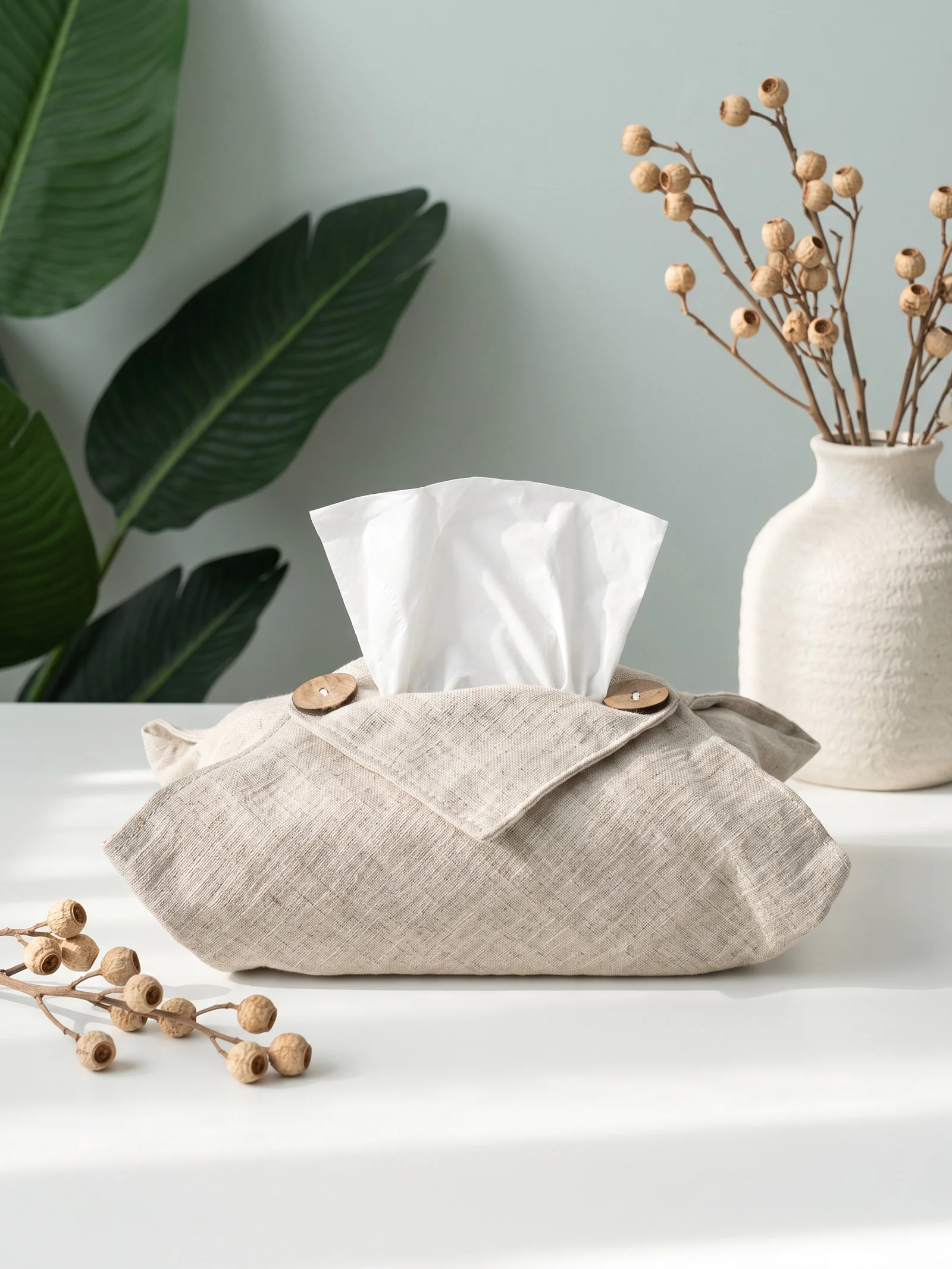 Linen Tissue Box Storage Cover - Image 2