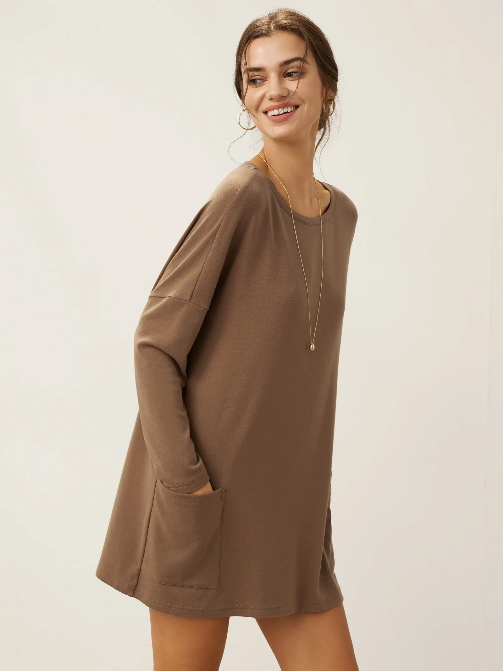 Lenzing Tencel Modal® Long Drop Shoulder Stretch Pullover Top with Patch Pockets - Image 5