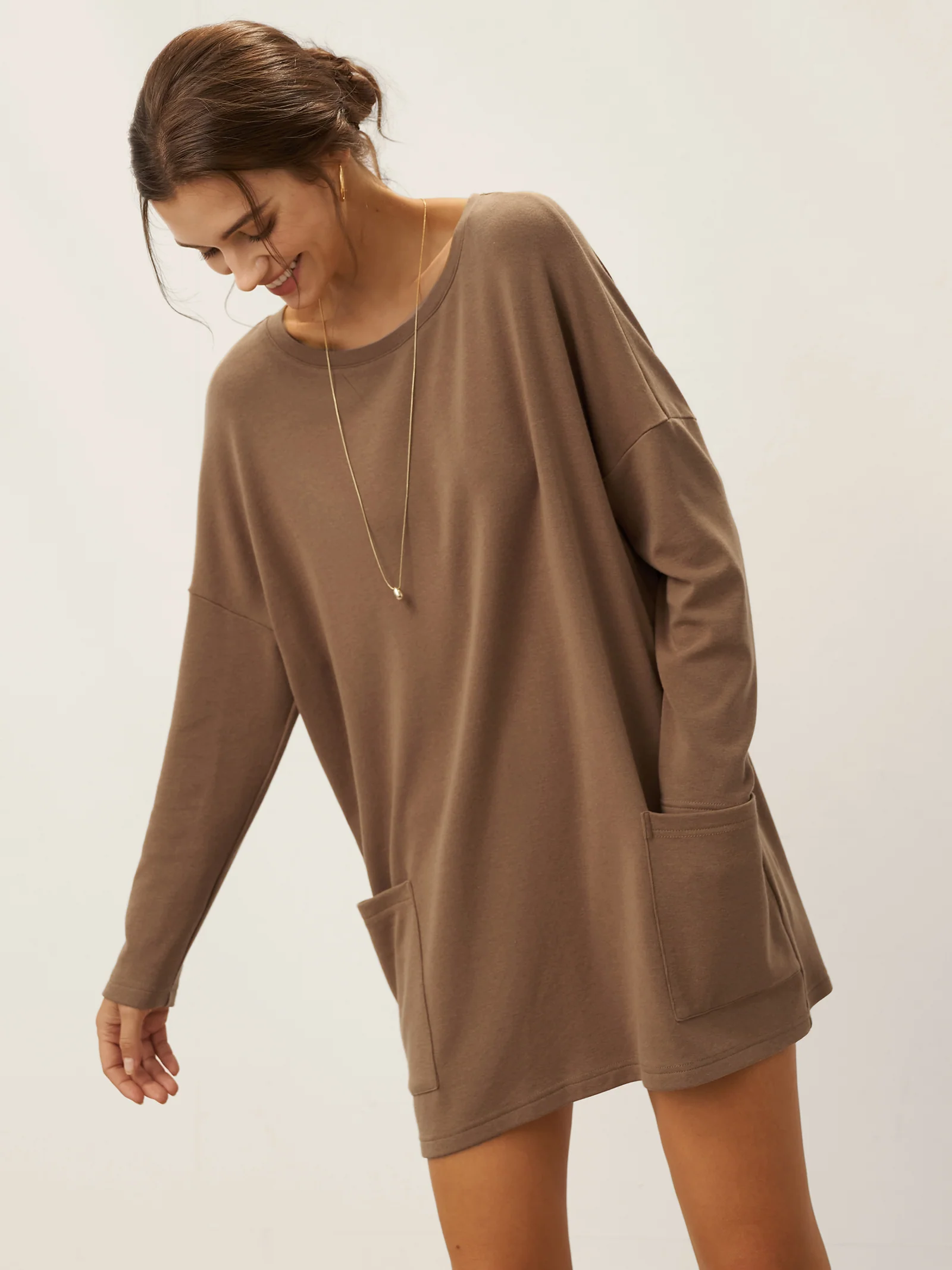 Lenzing Tencel Modal® Long Drop Shoulder Stretch Pullover Top with Patch Pockets - Image 6