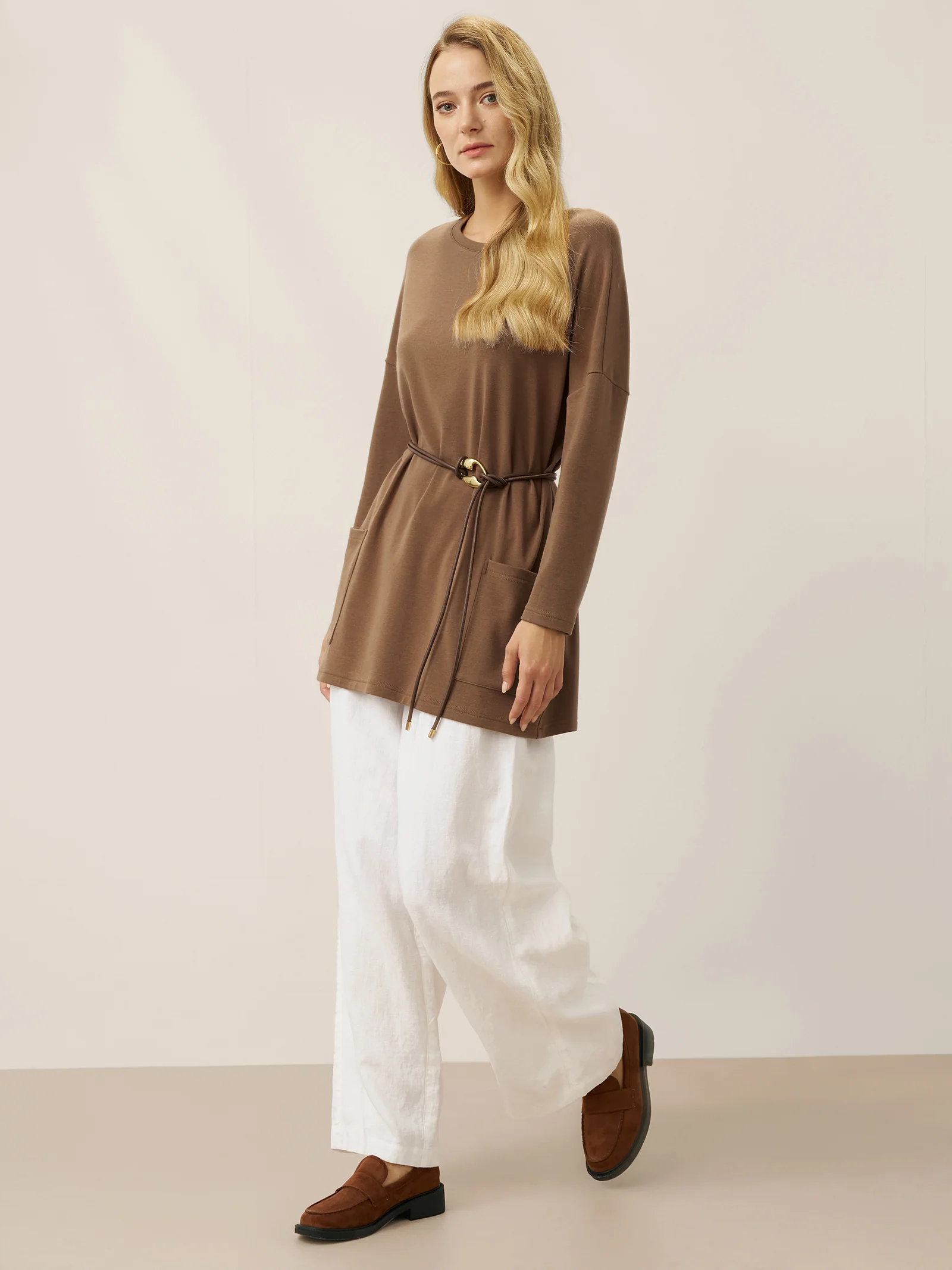 Lenzing Tencel Modal® Long Drop Shoulder Stretch Pullover Top with Patch Pockets - Image 9
