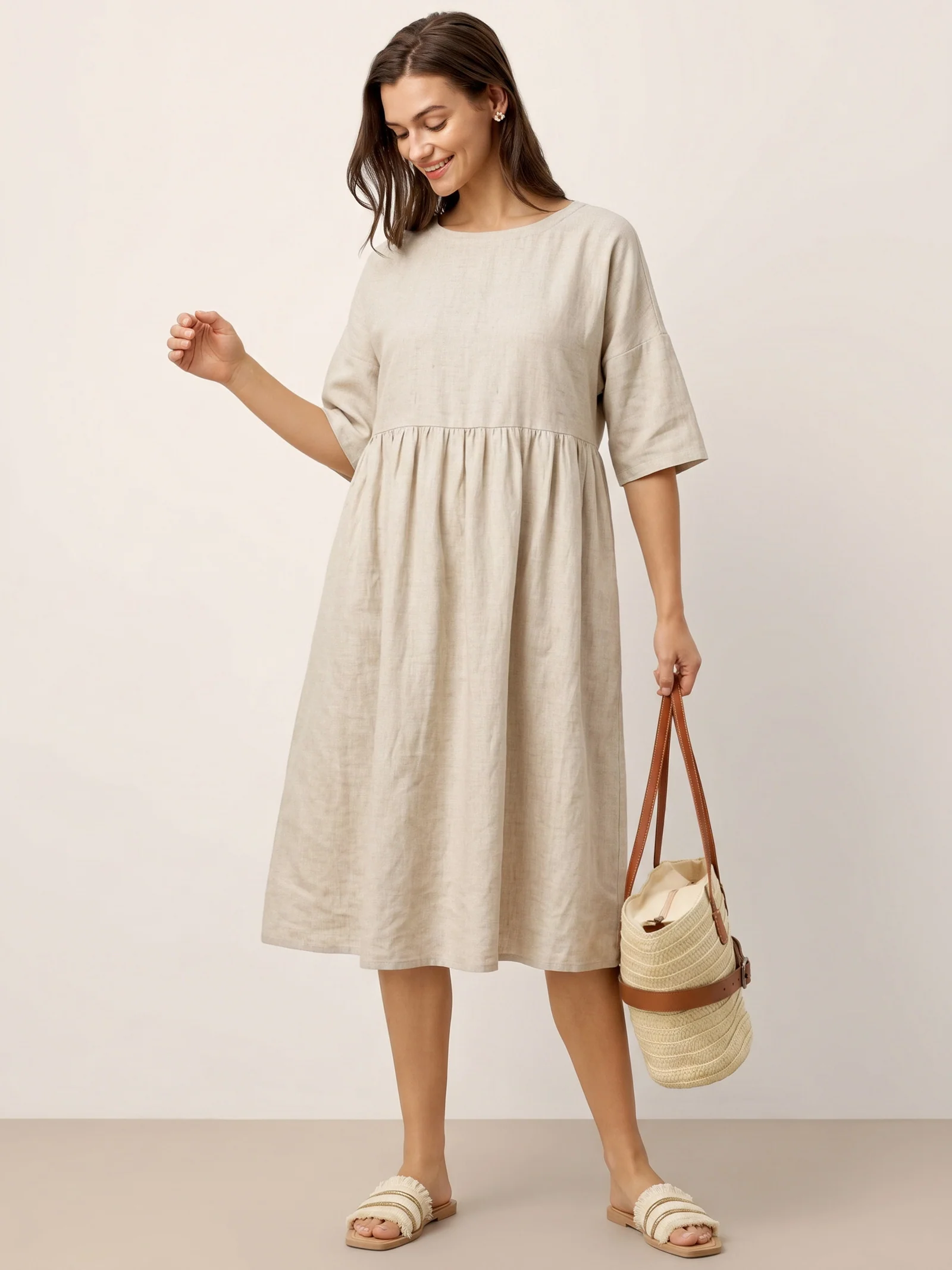 100% Linen A-Line Midi Dress VALENCIA - Image 14