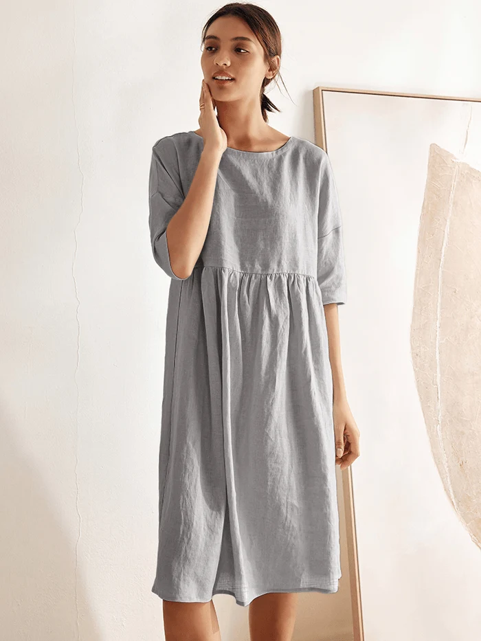 100% Linen A-Line Midi Dress VALENCIA - Image 31