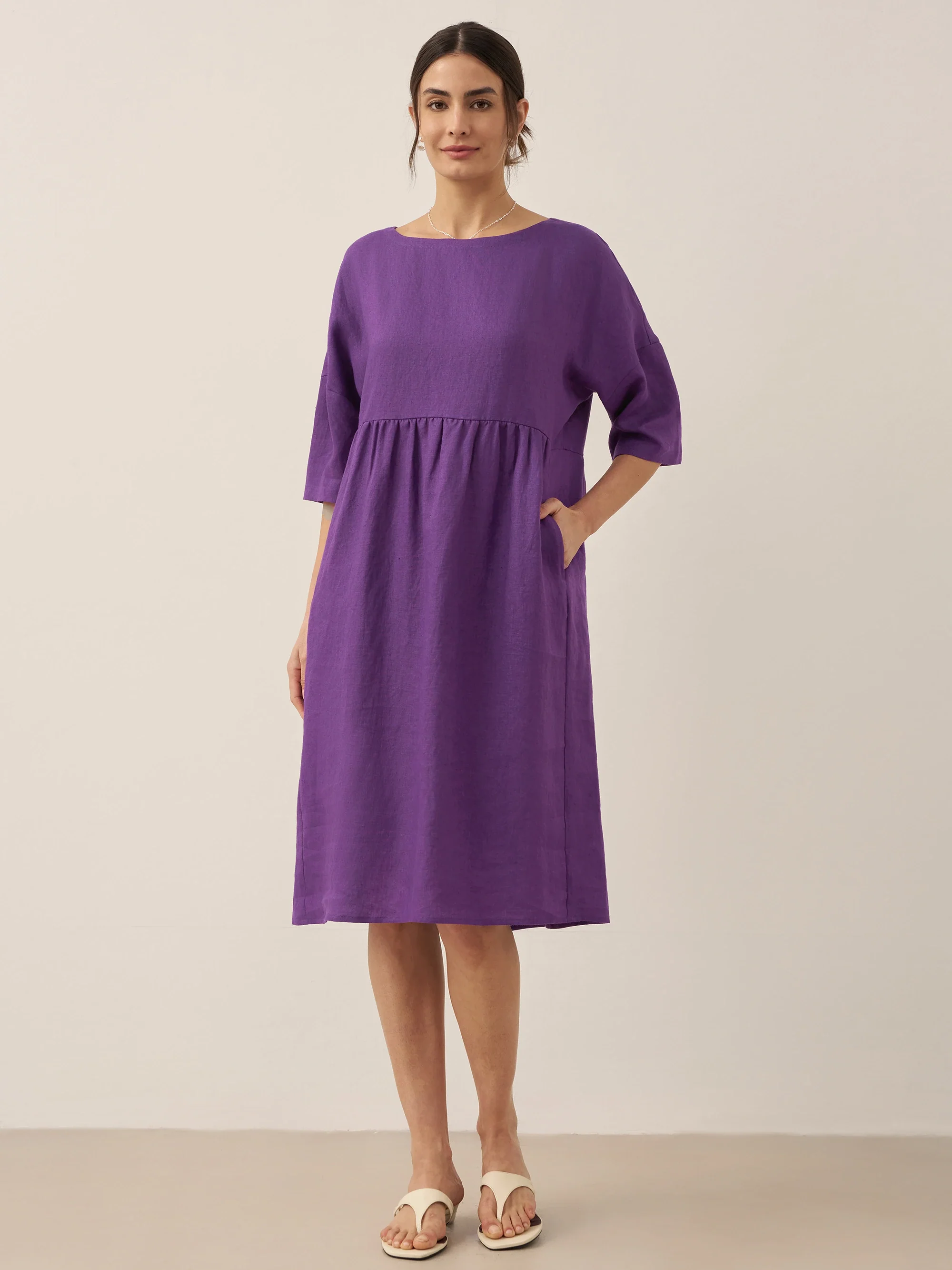 100% Linen A-Line Midi Dress VALENCIA - Image 42