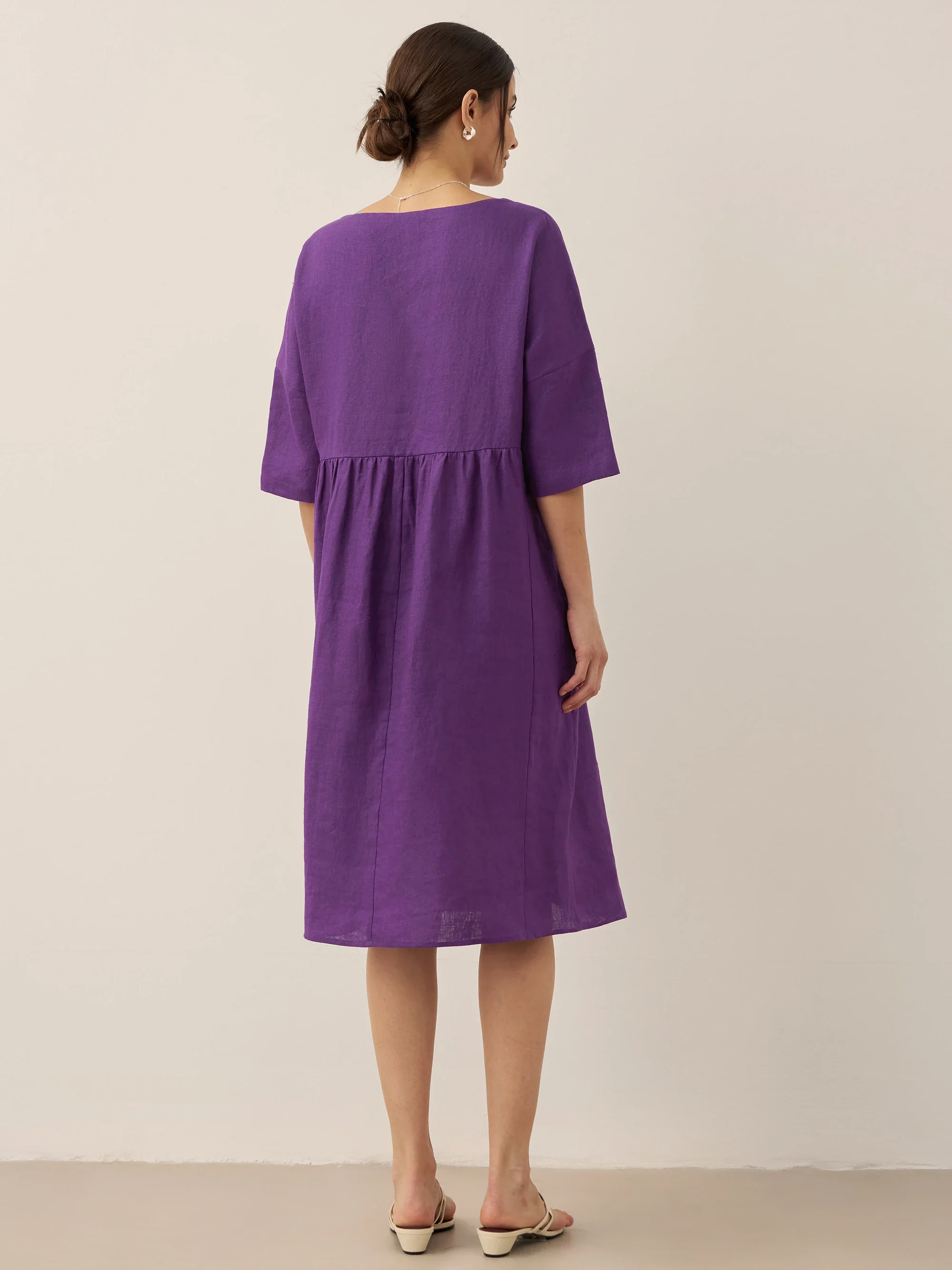 100% Linen A-Line Midi Dress VALENCIA - Image 45