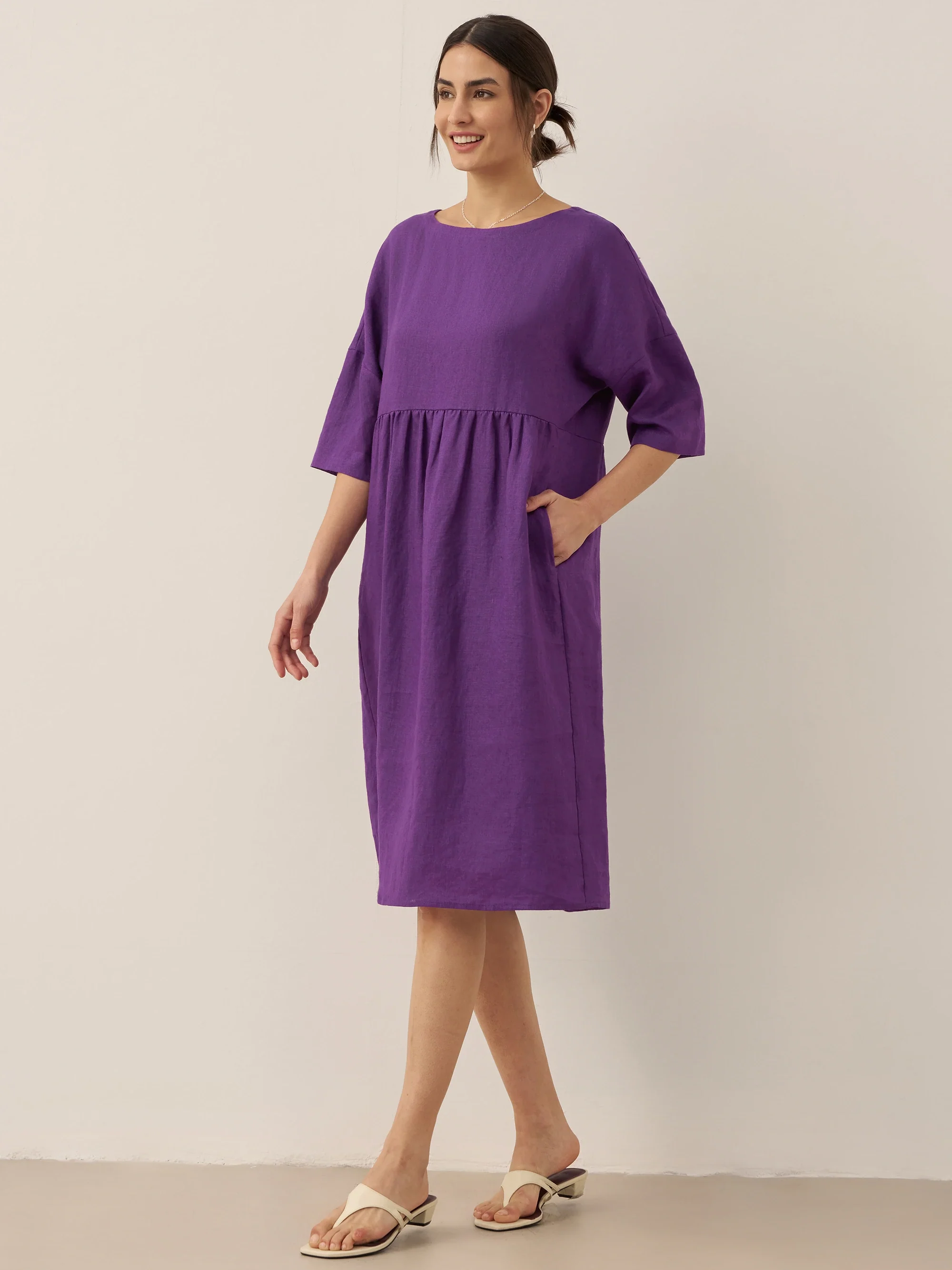 100% Linen A-Line Midi Dress VALENCIA - Image 46
