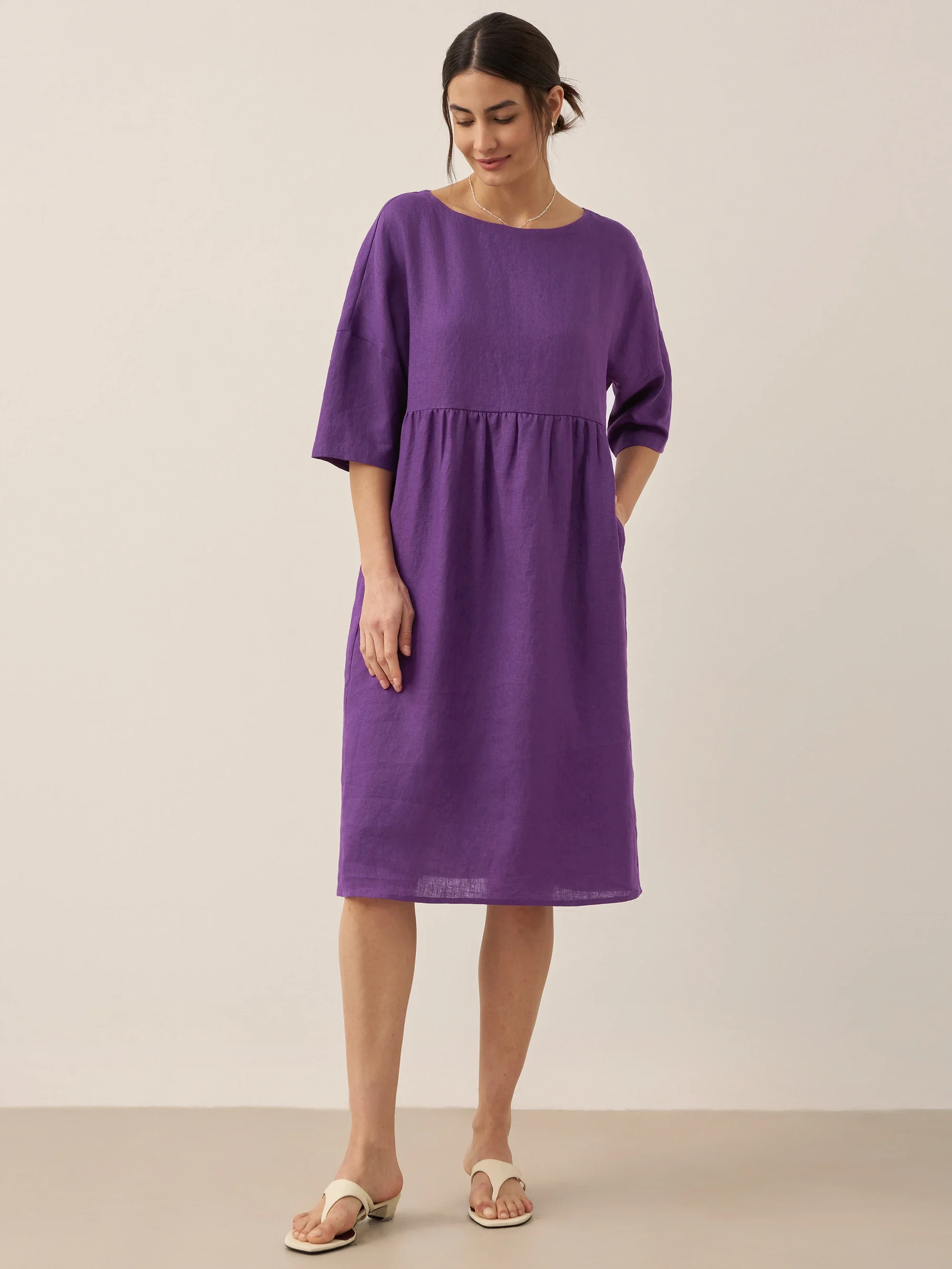 100% Linen A-Line Midi Dress VALENCIA - Image 47