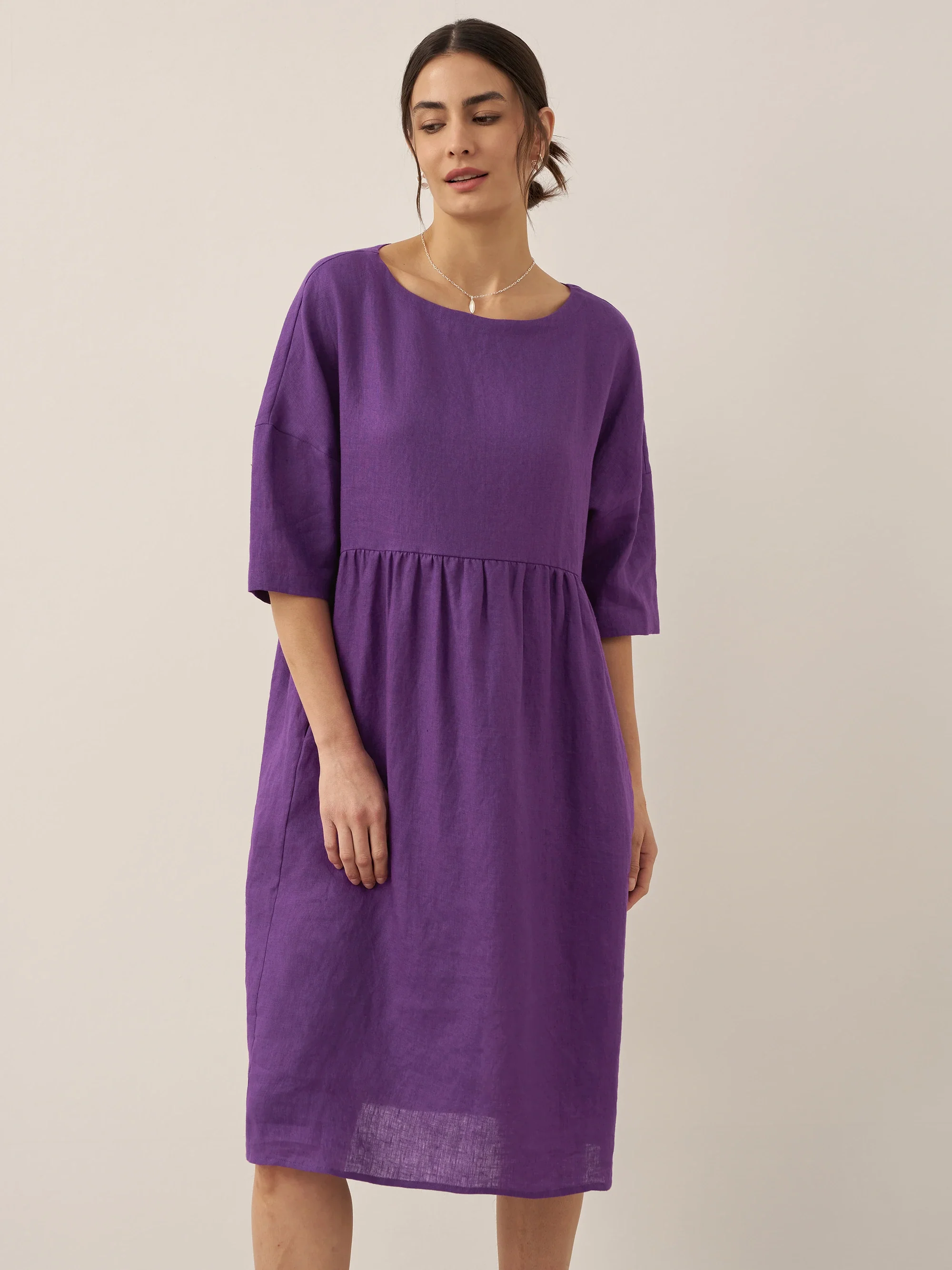 100% Linen A-Line Midi Dress VALENCIA - Image 48