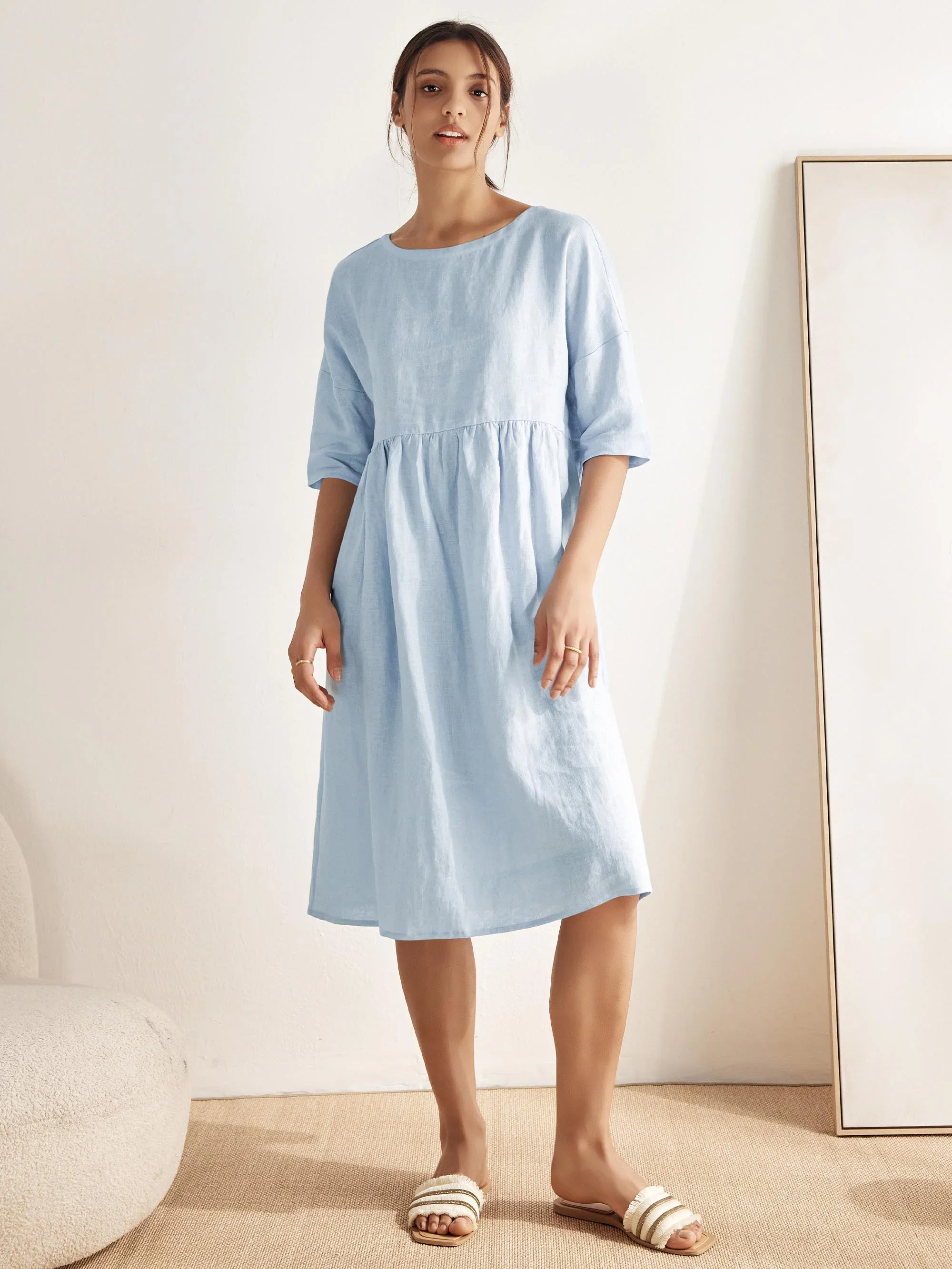 100% Linen A-Line Midi Dress VALENCIA - Image 8