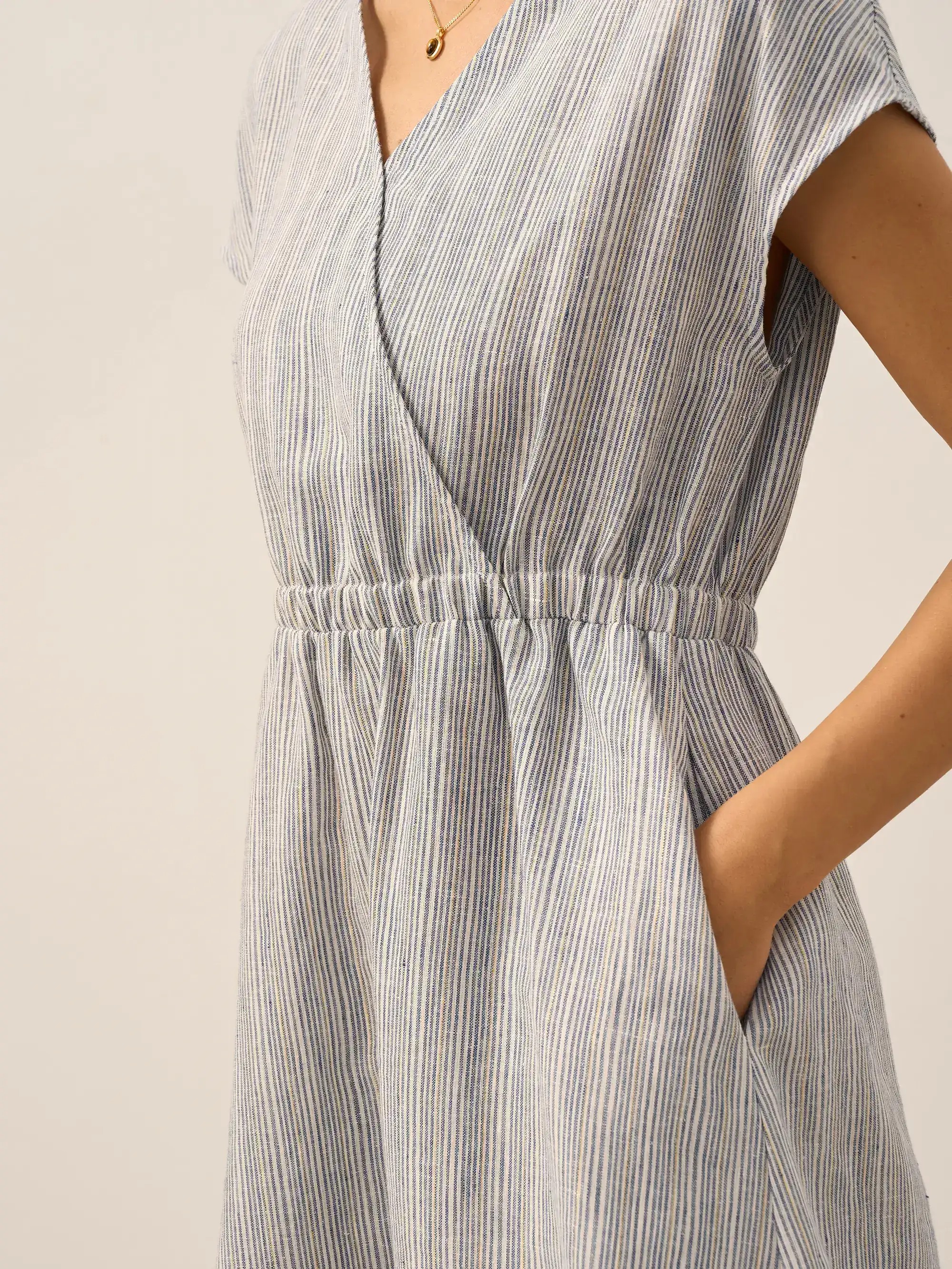 100% Linen Striped Elastic-Waist Mini Dress ARIA - Image 5