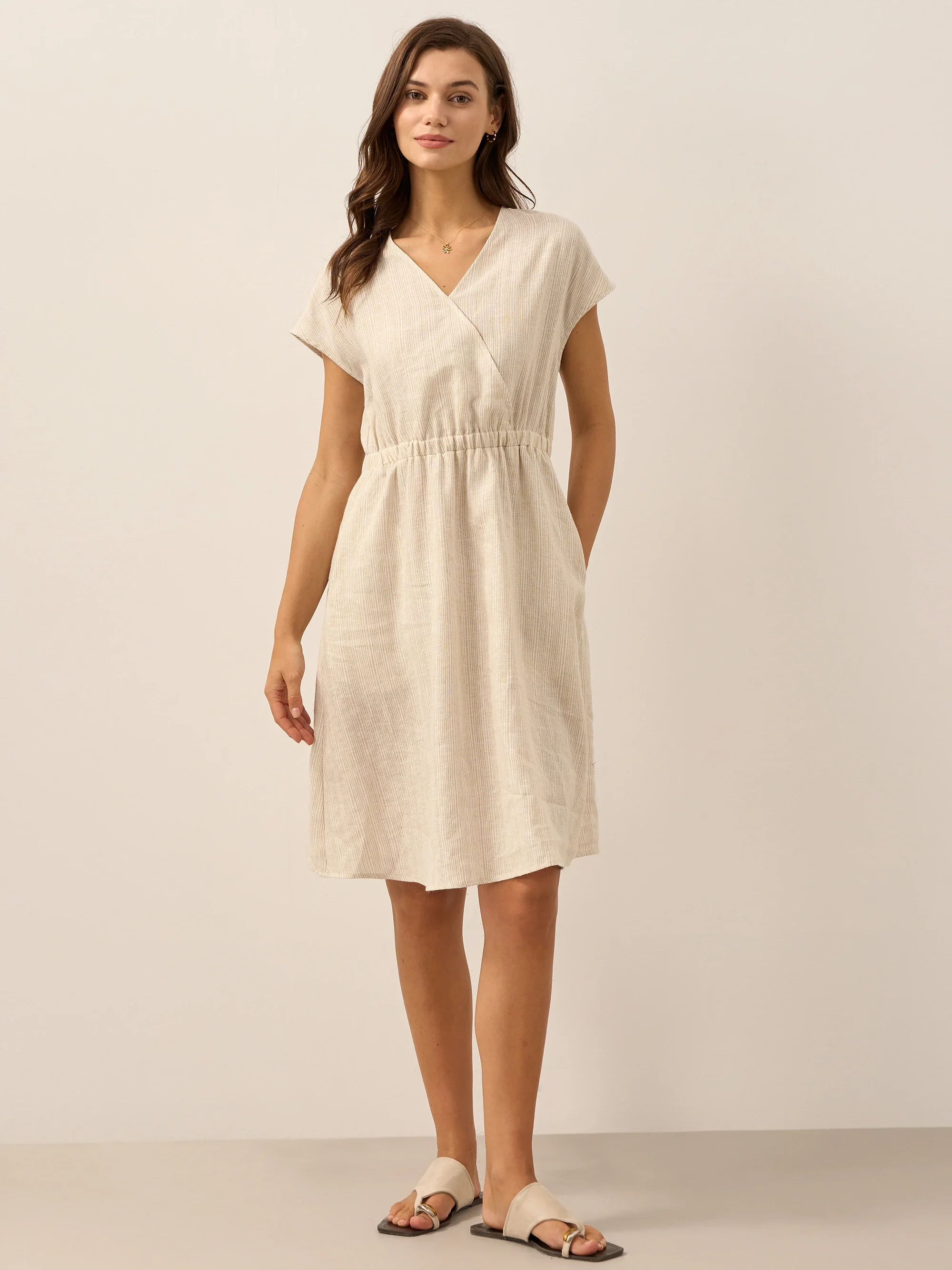100% Linen Striped Elastic-Waist Mini Dress ARIA - Image 12