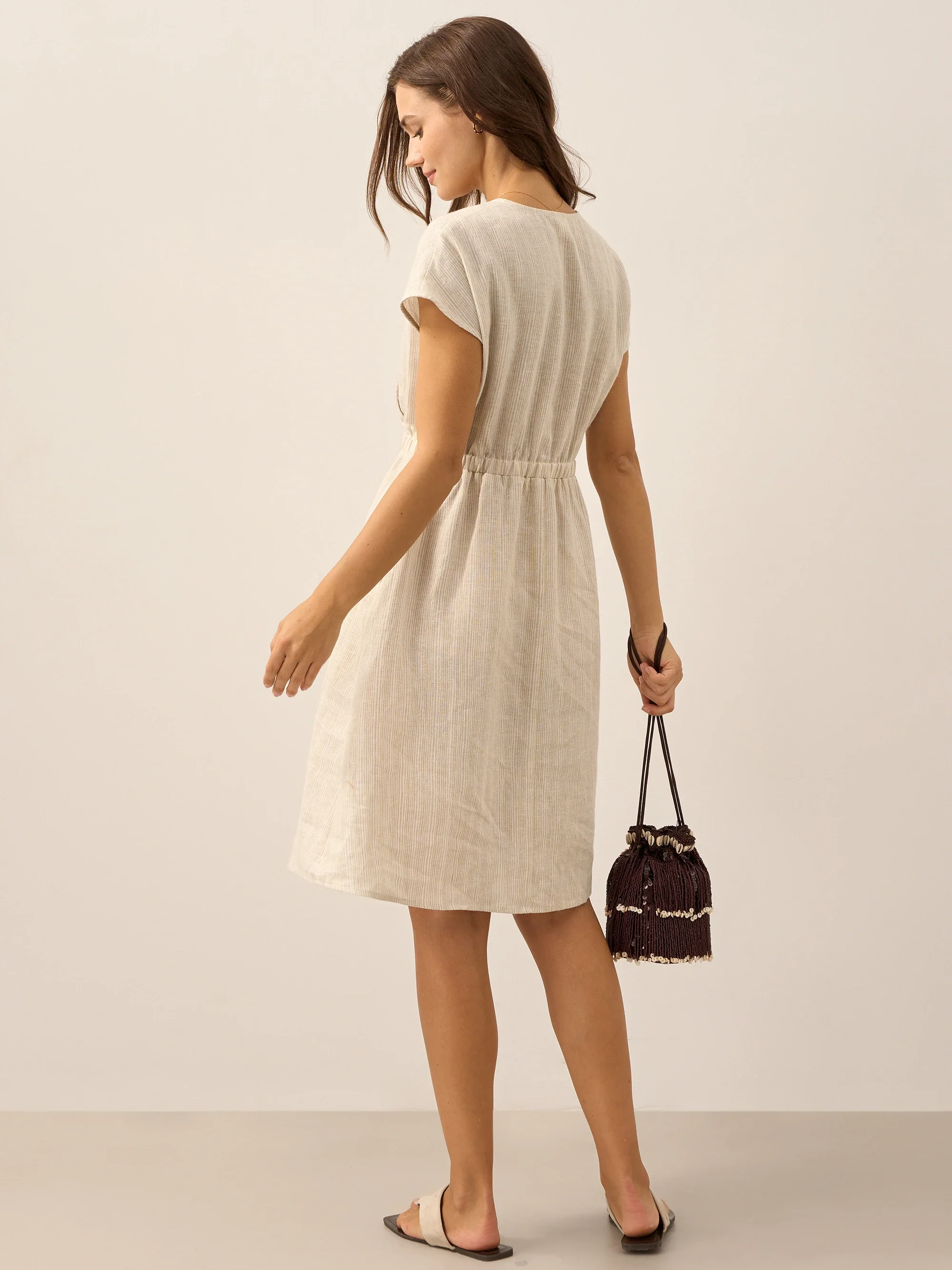 100% Linen Striped Elastic-Waist Mini Dress ARIA - Image 14