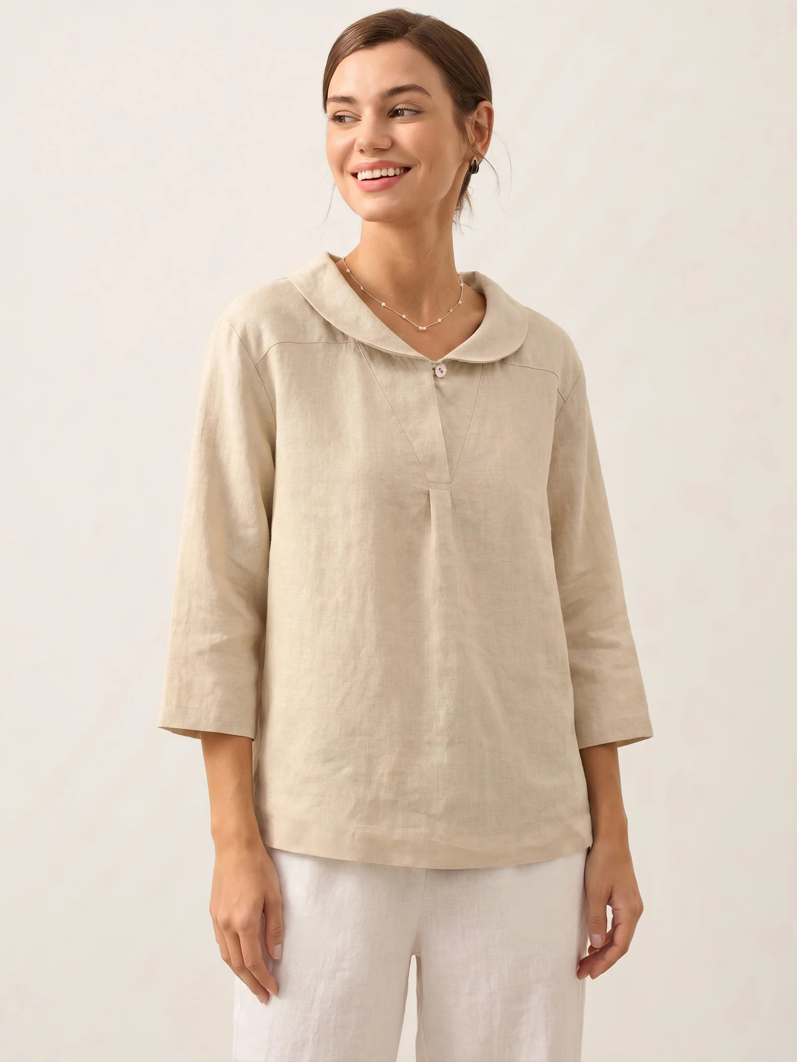 100% Linen Shawl V-Neck Half Sleeve Top JADE - Image 12