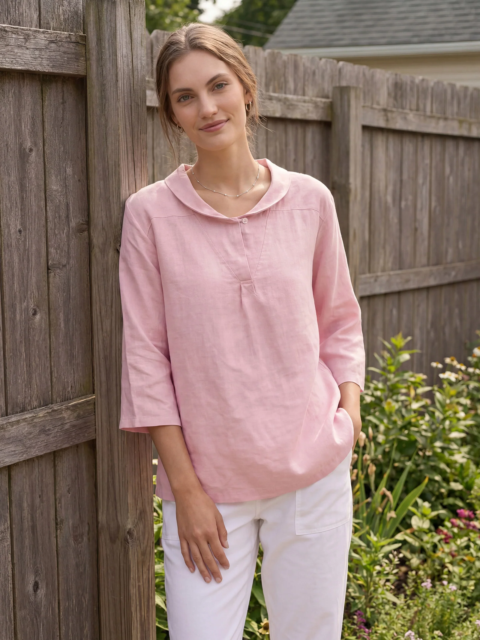 100% Linen Shawl V-Neck Half Sleeve Top JADE - Image 19