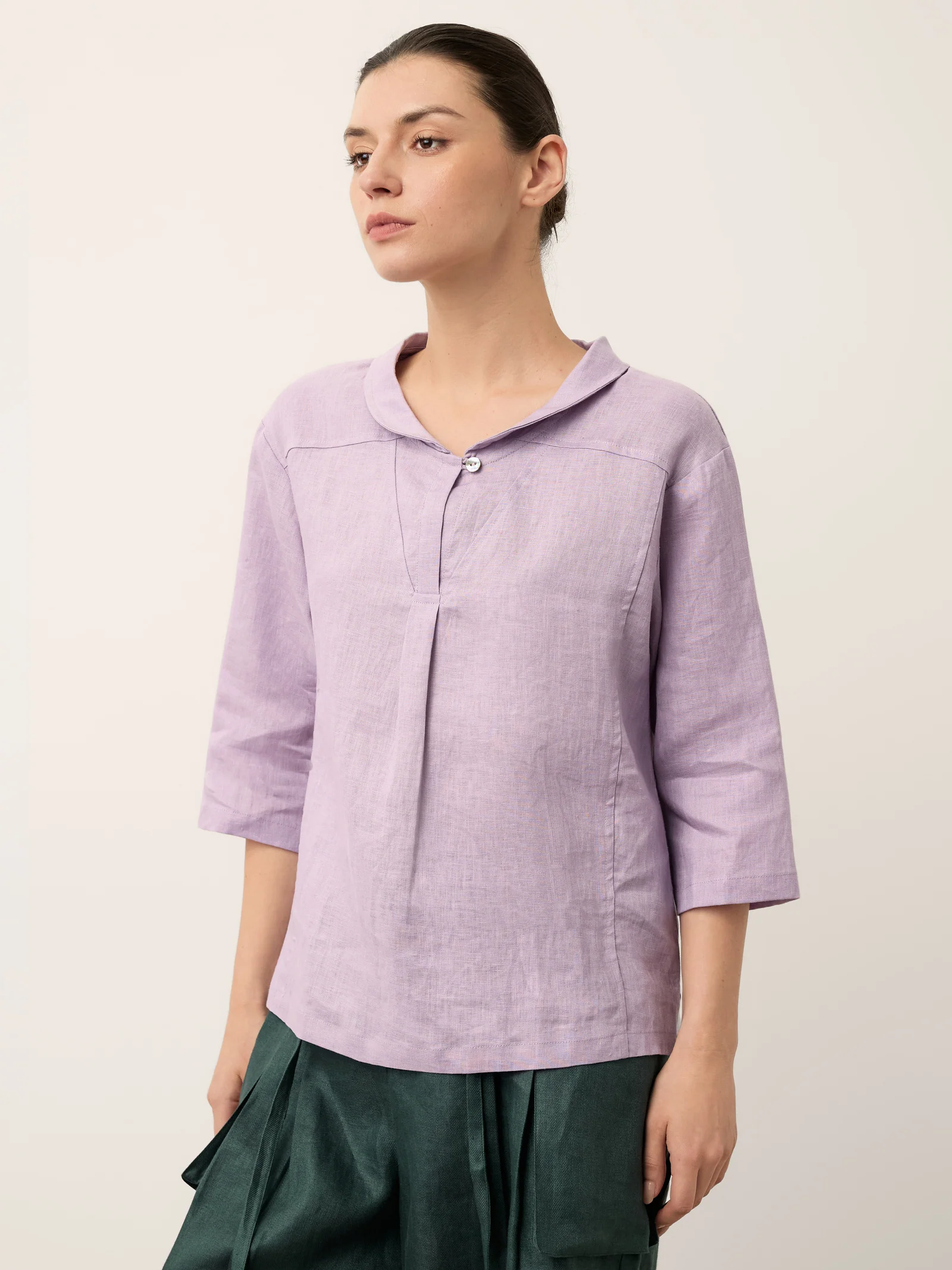 100% Linen Shawl V-Neck Half Sleeve Top JADE - Image 29