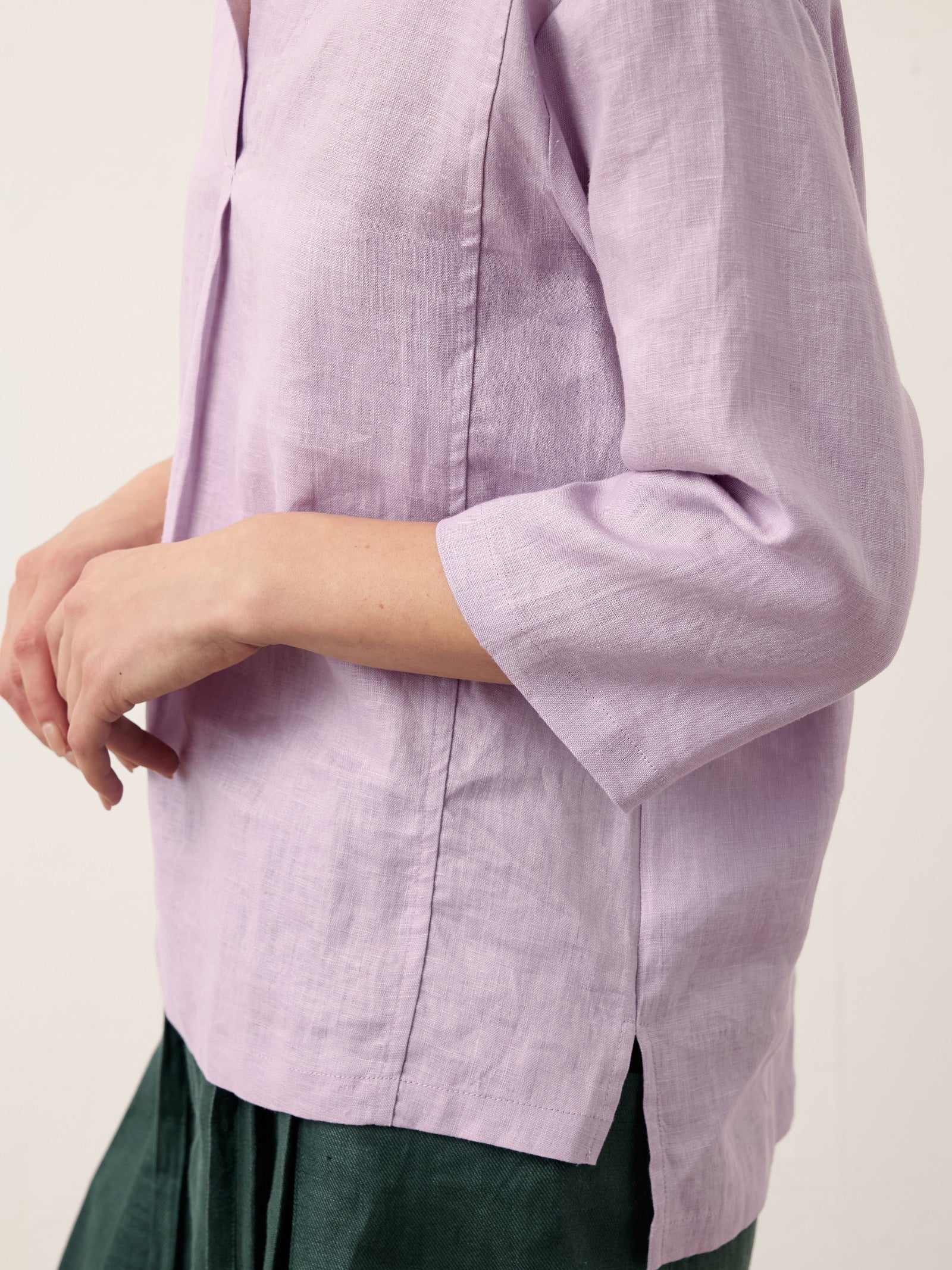 100% Linen Shawl V-Neck Half Sleeve Top JADE - Image 31