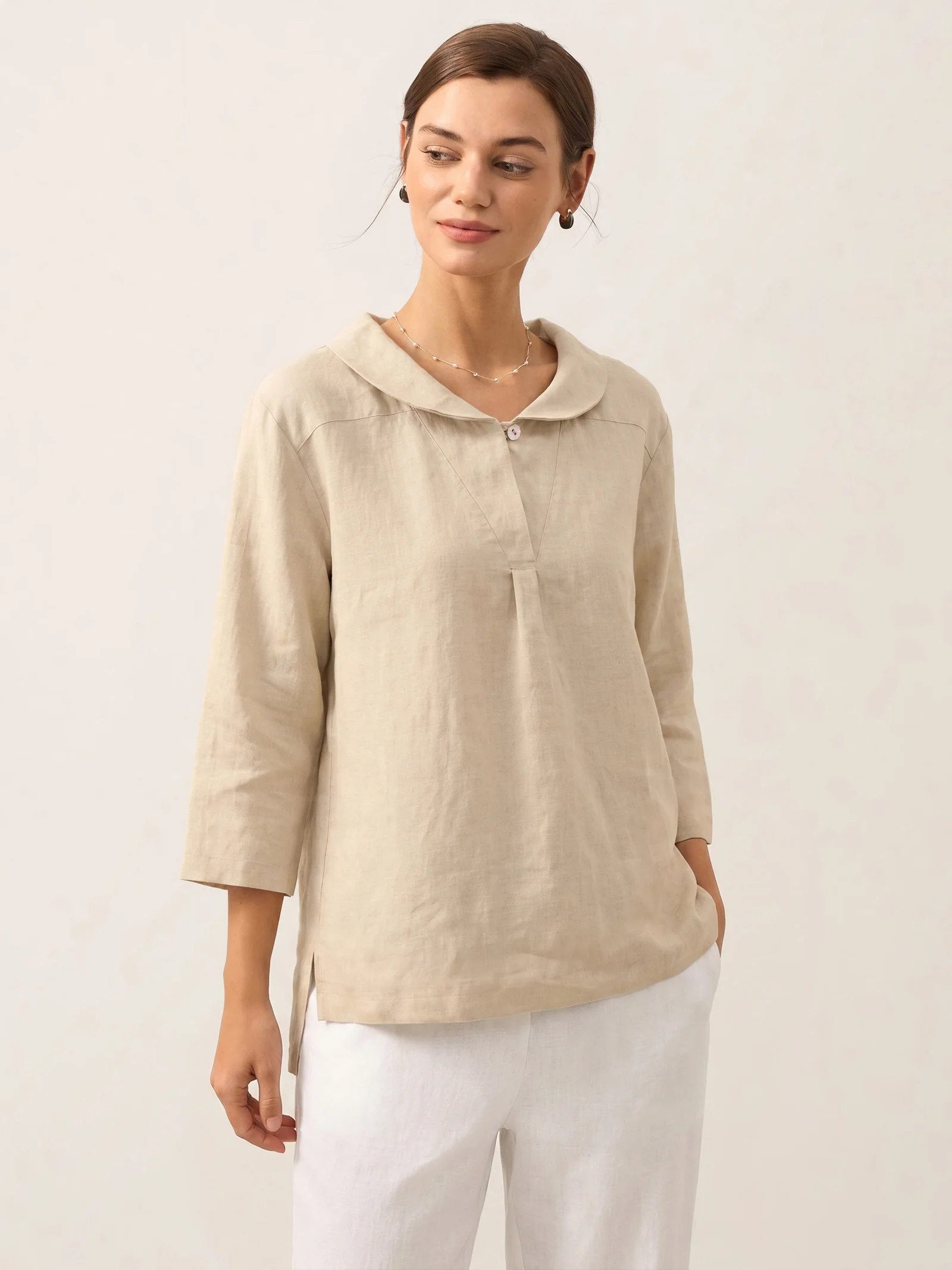 100% Linen Shawl V-Neck Half Sleeve Top JADE - Image 9