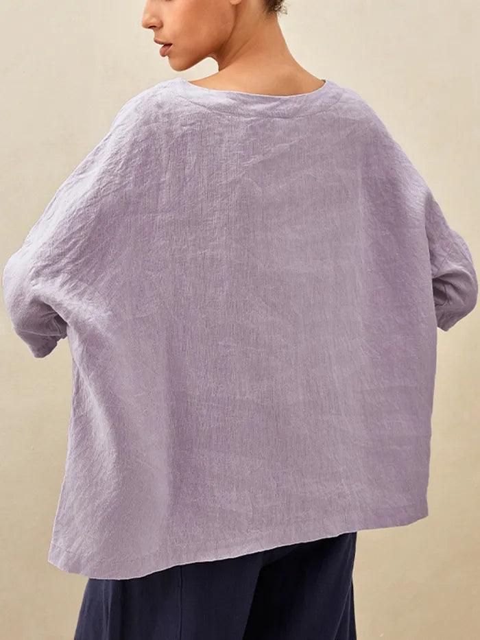 100% Linen Boatneck 3/4 Length Sleeve Top AURORA - Image 14
