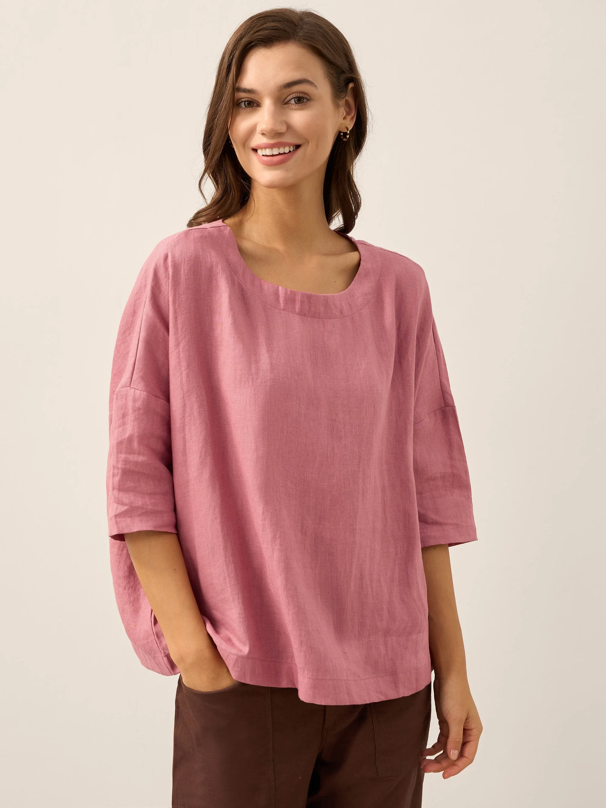 100% Linen Boatneck 3/4 Length Sleeve Top AURORA - Image 16