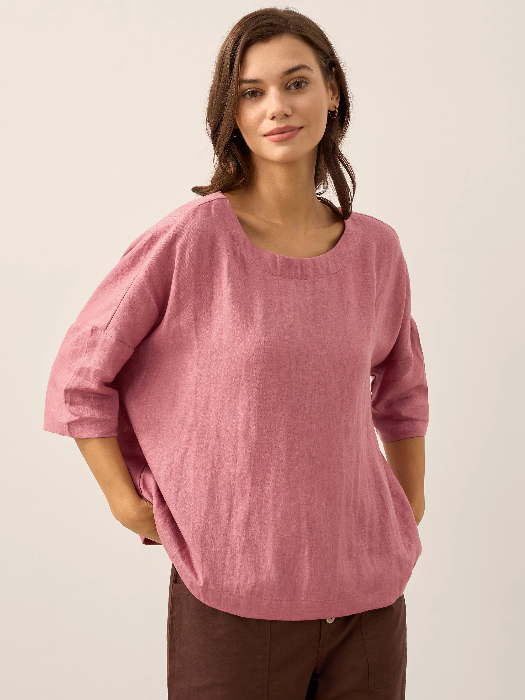 100% Linen Boatneck 3/4 Length Sleeve Top AURORA - Image 19