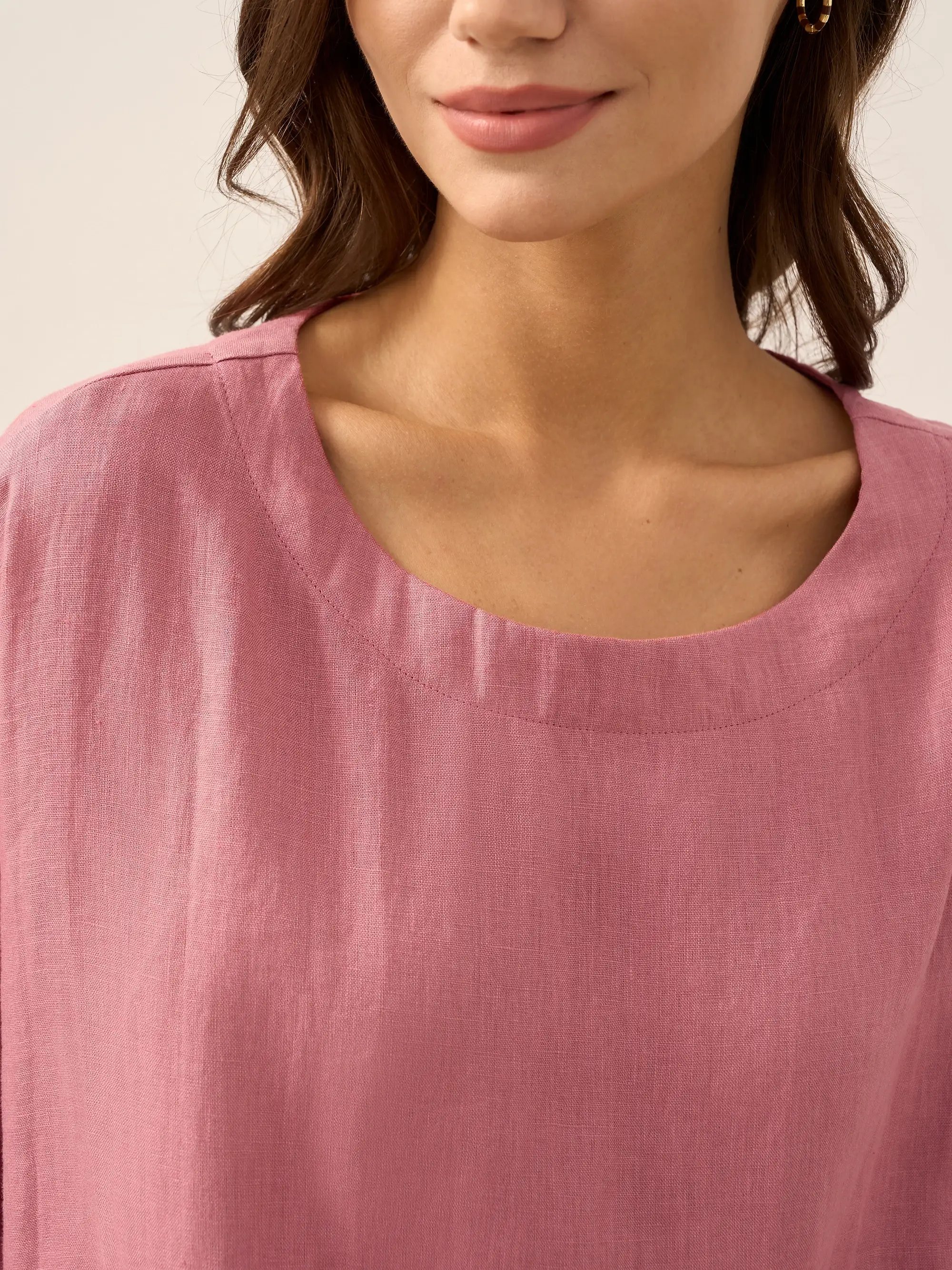 100% Linen Boatneck 3/4 Length Sleeve Top AURORA - Image 24