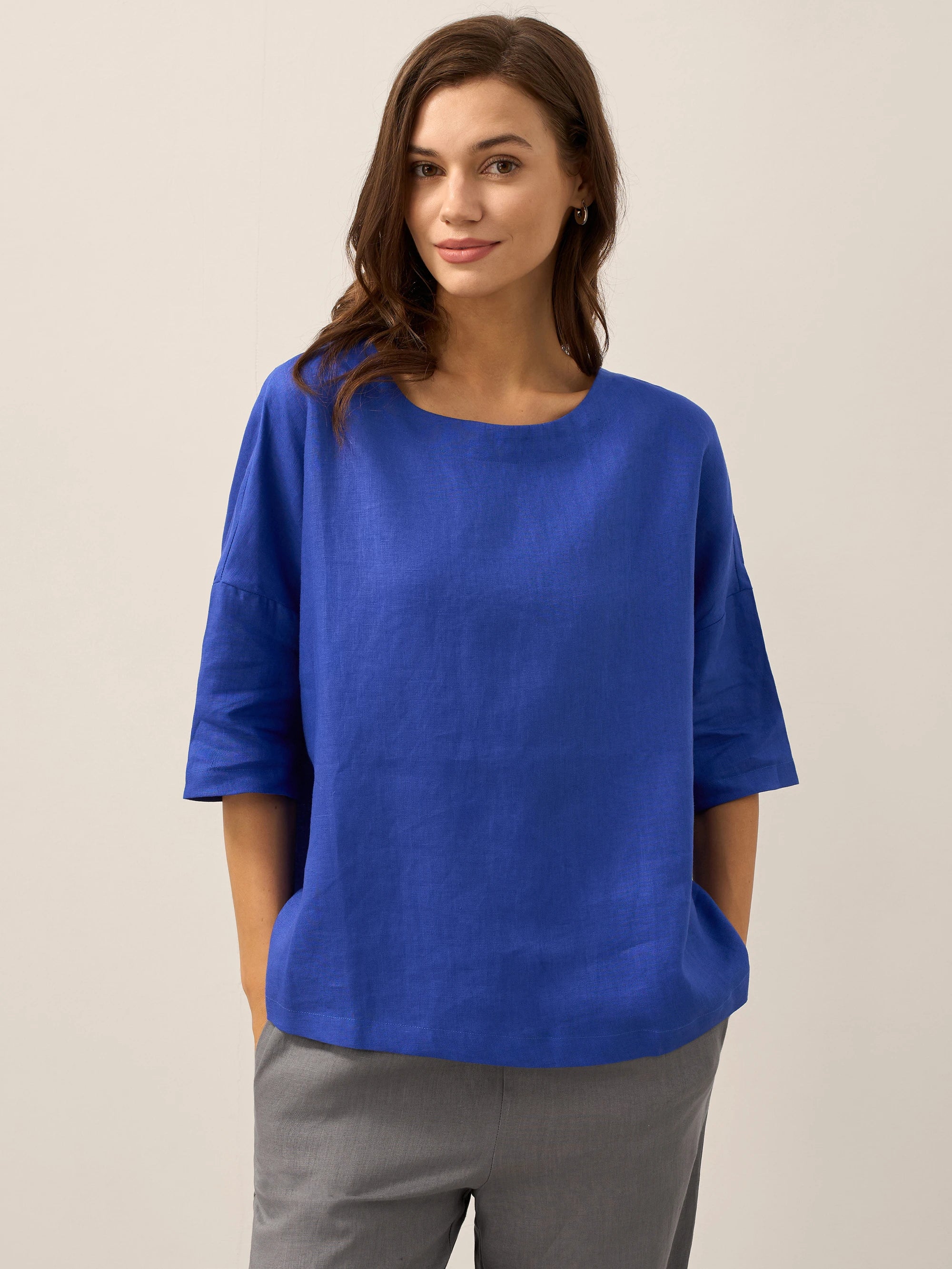 100% Linen Boatneck 3/4 Length Sleeve Top AURORA - Image 25