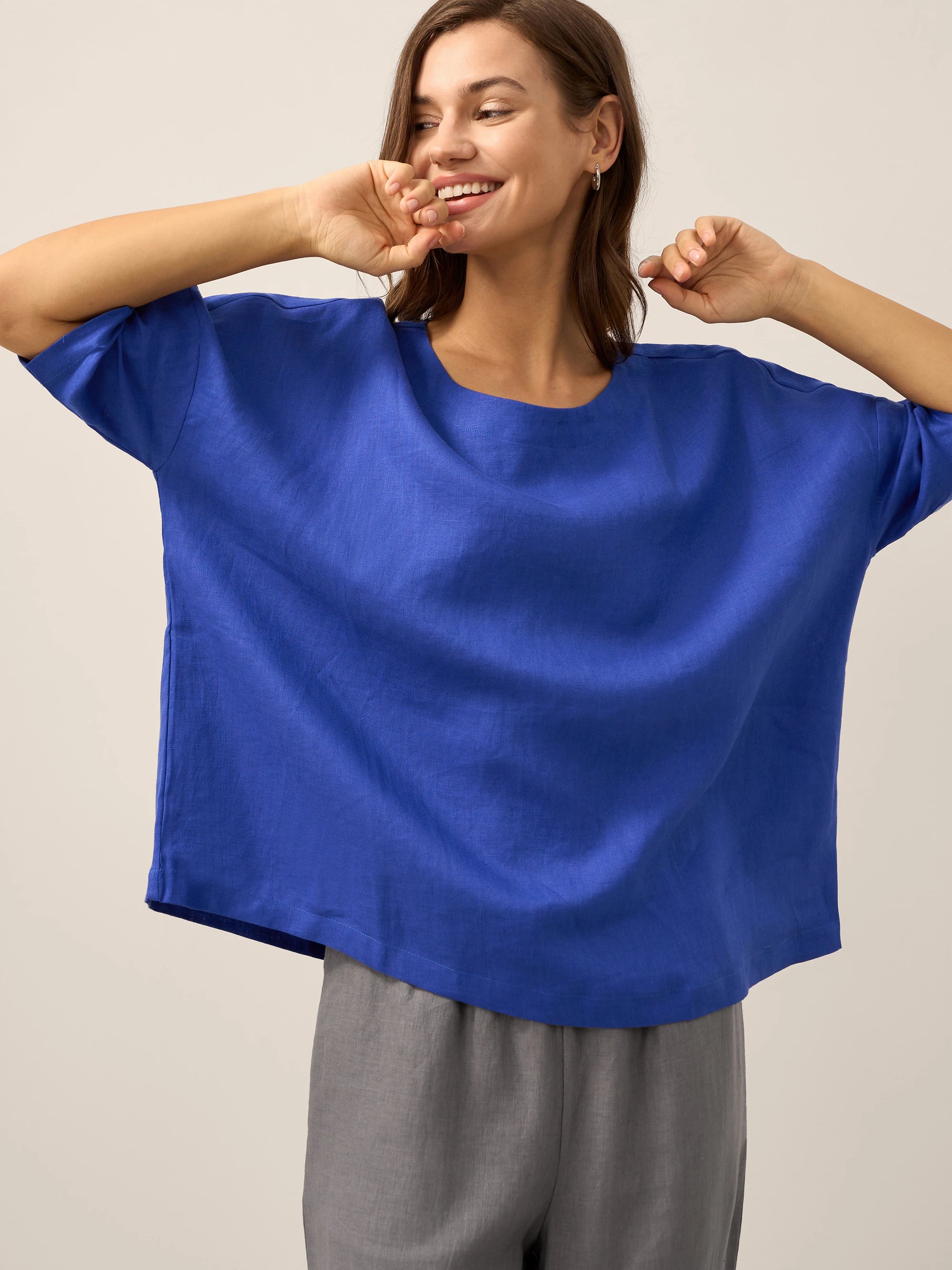 100% Linen Boatneck 3/4 Length Sleeve Top AURORA - Image 28