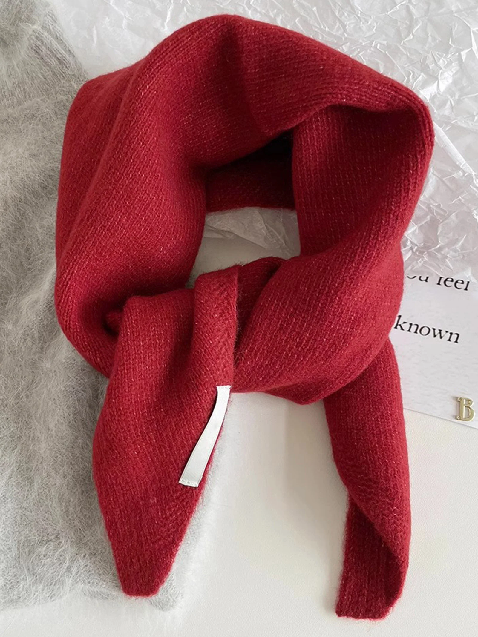 100% Merino Wool Knitted Triangle Scarf - Image 12