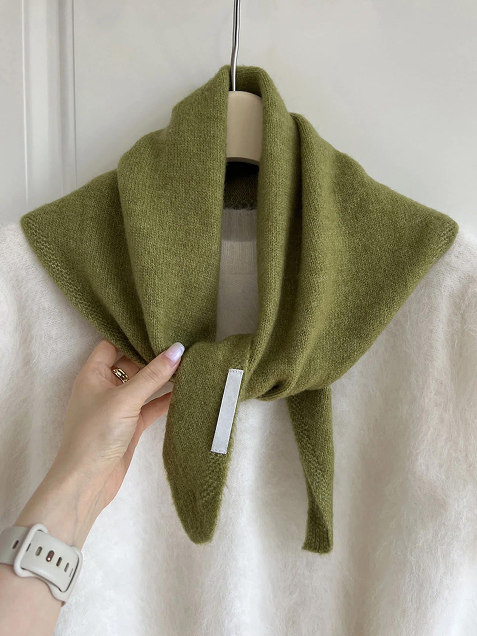 100% Merino Wool Knitted Triangle Scarf - Image 4
