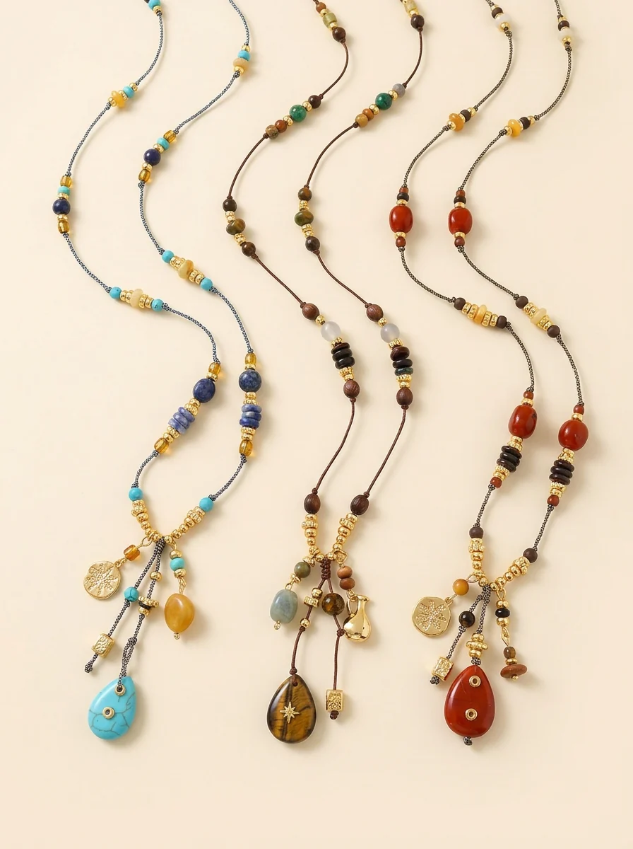 Natural Stone Beaded Long Necklace - Image 8